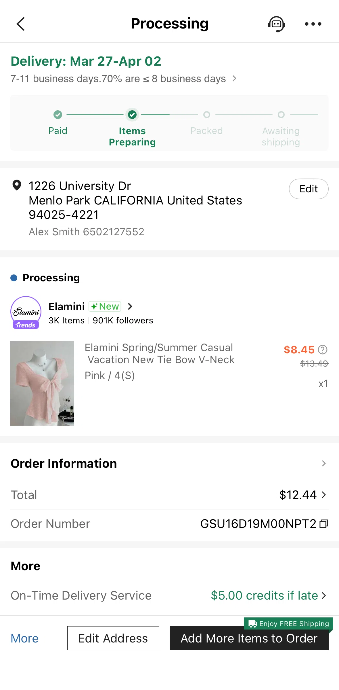SHEIN Screen screen in the Tracking an order flow