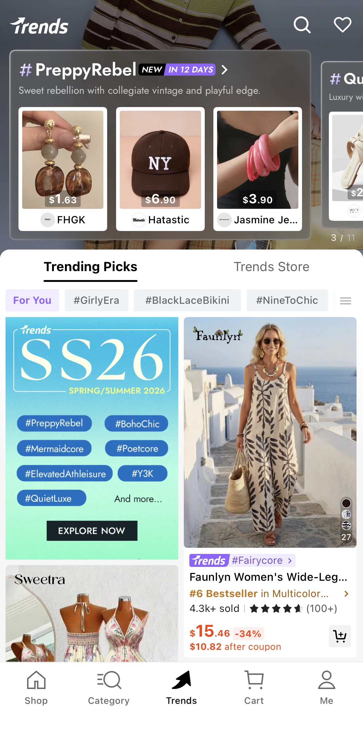 SHEIN Screen screen in the Trends detail flow