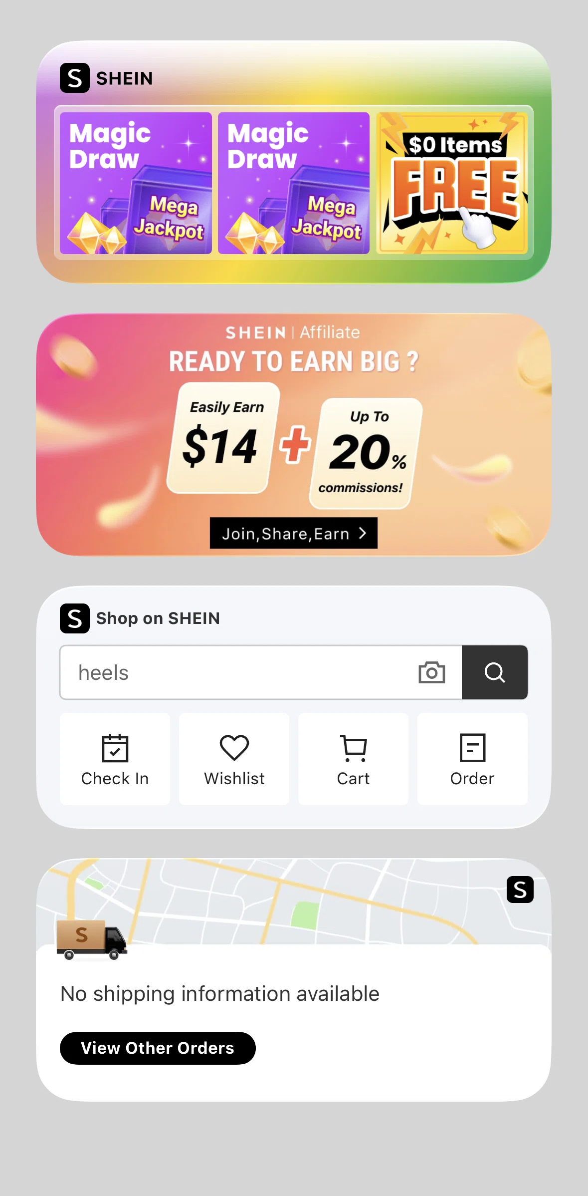 SHEIN Screen screen in the Widgets flow