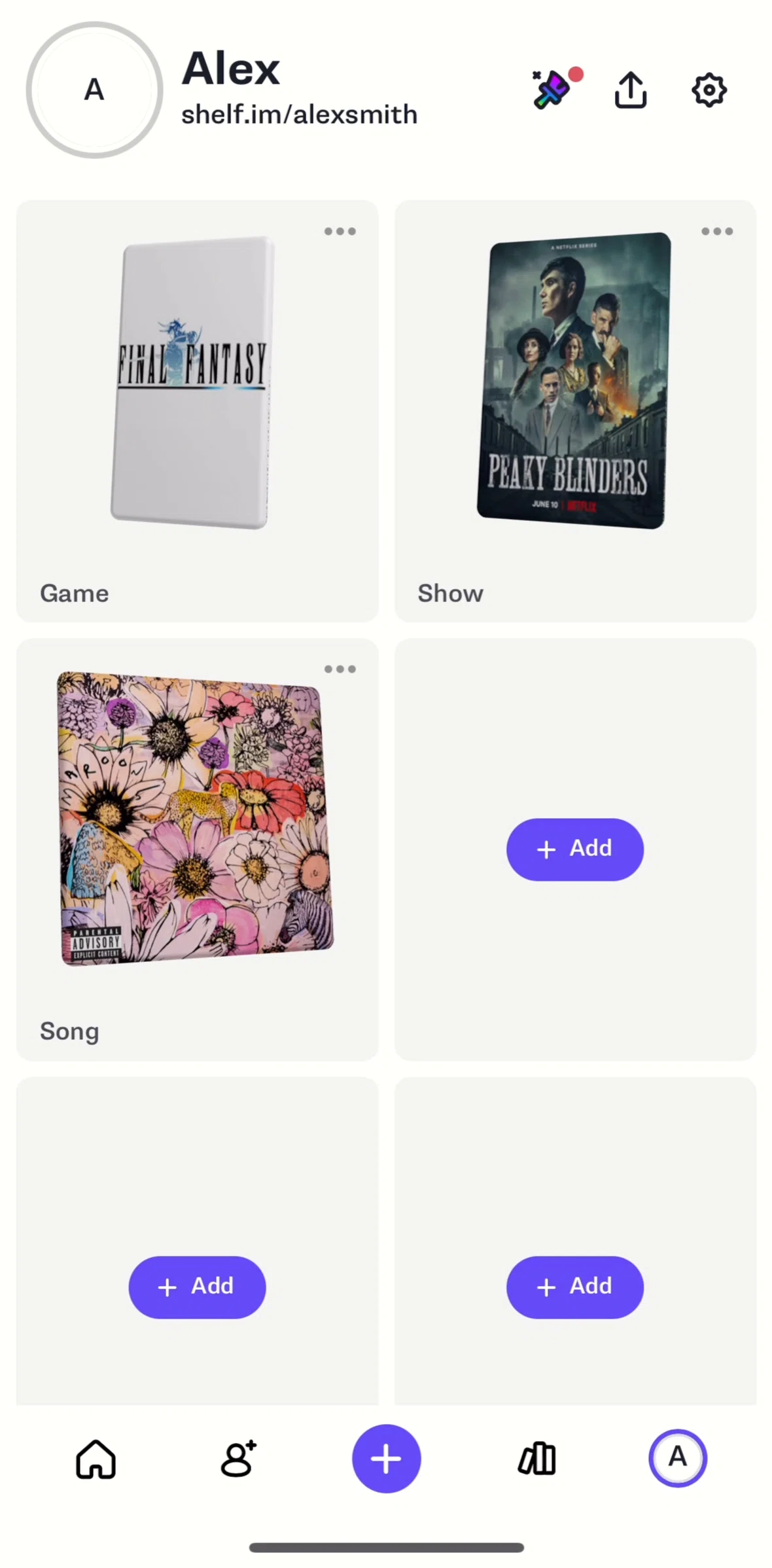 Shelf Screen screen in the Editing profile flow