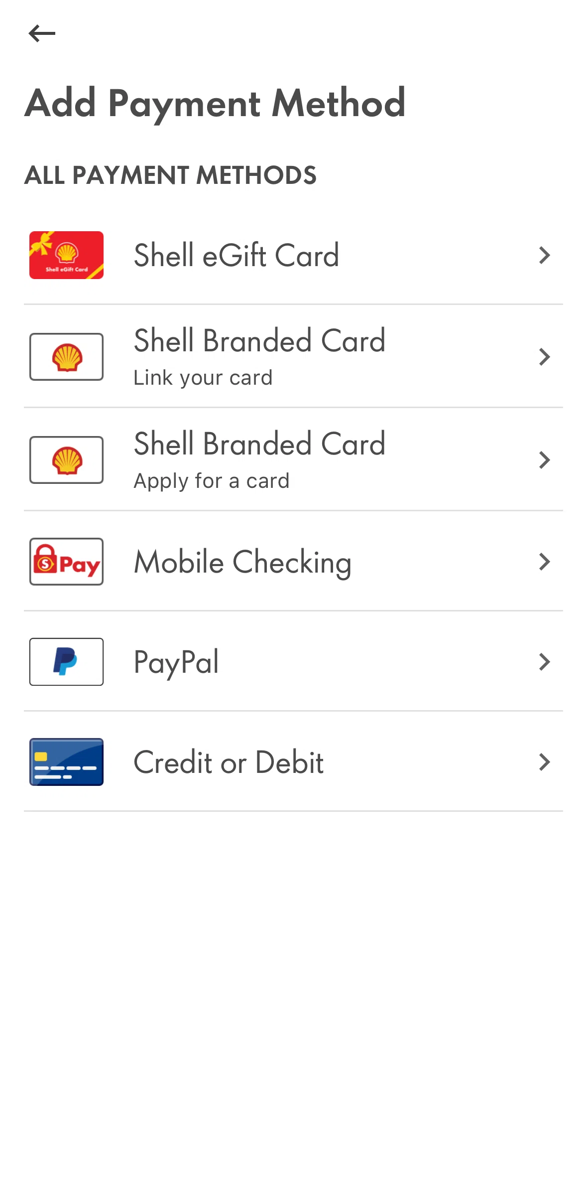 Shell Screen screen in the Add a payment method (Shell Card) flow