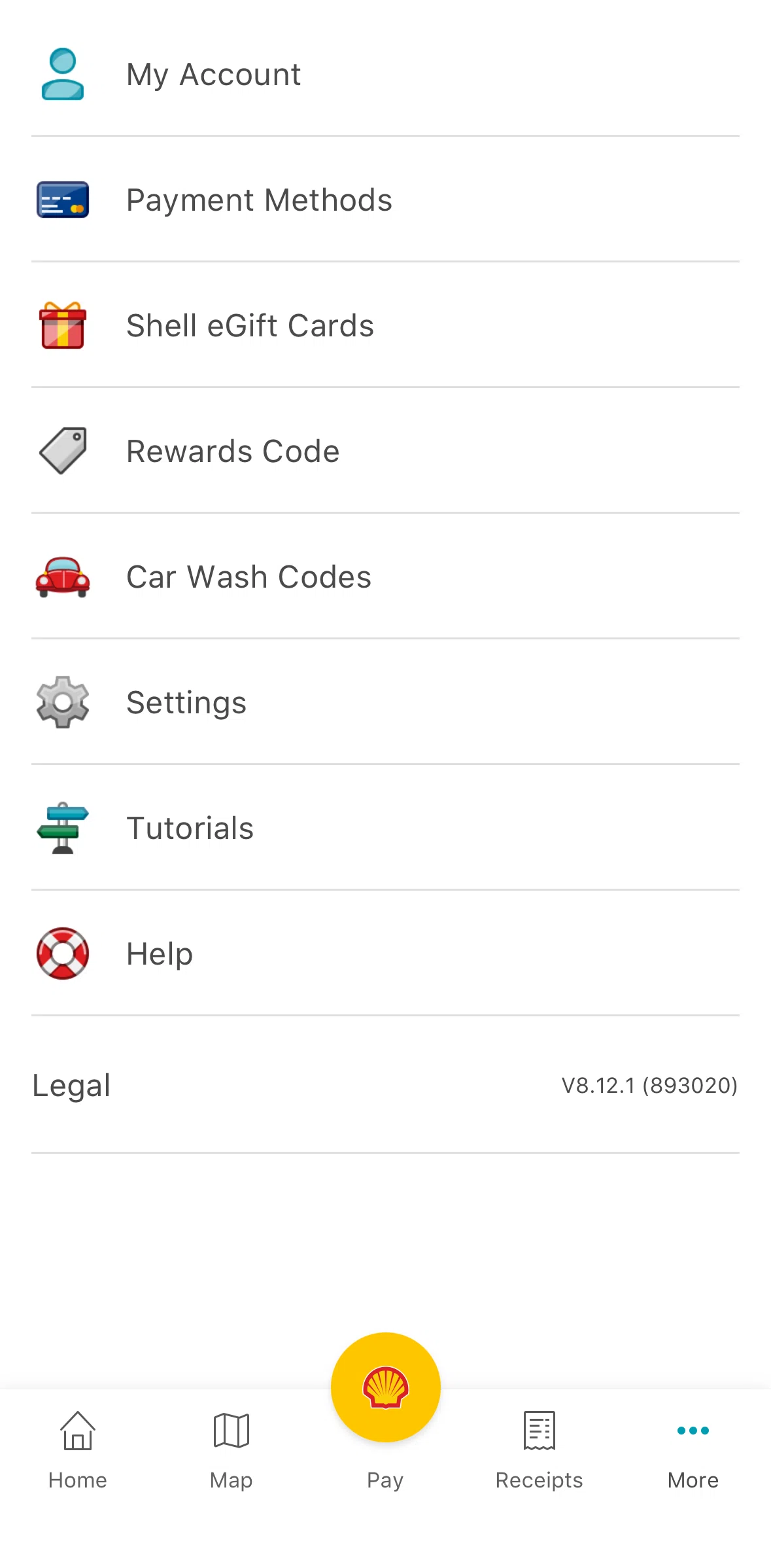 Shell Screen screen in the Car wash codes flow