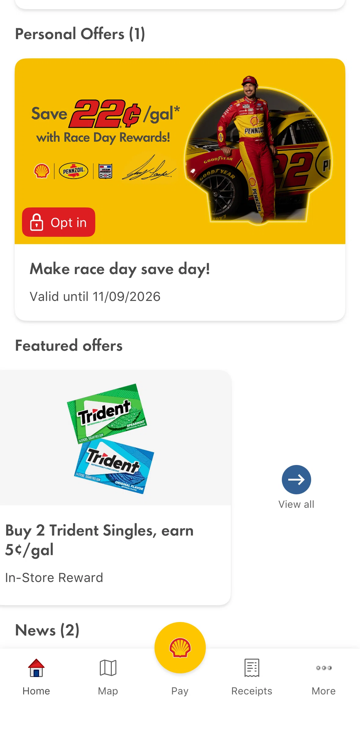 Shell Screen screen in the Featured offers flow