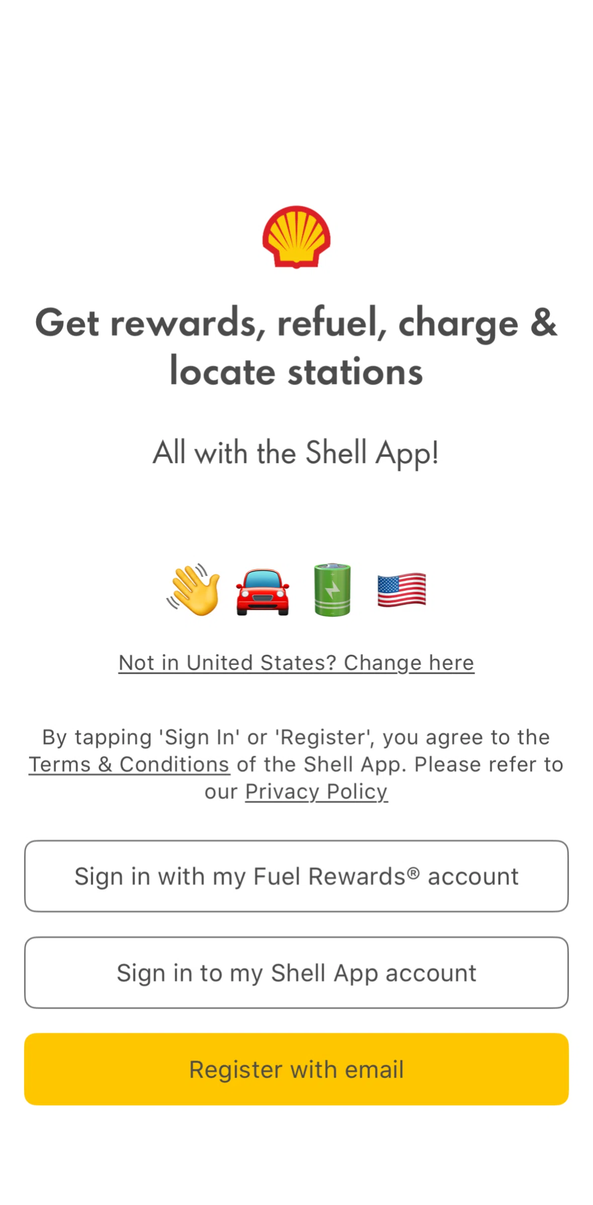 Shell Screen screen in the Logging in flow
