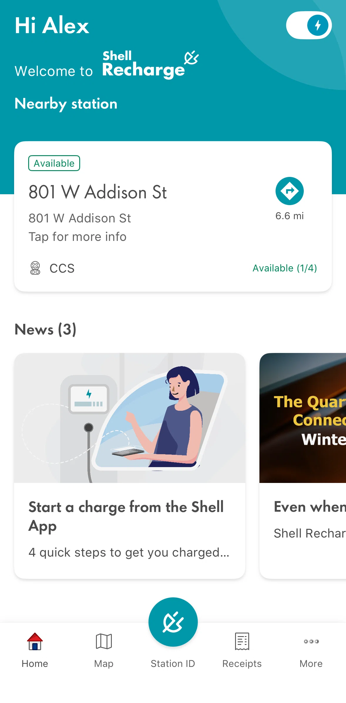 Shell Screen screen in the Map (Recharge) flow