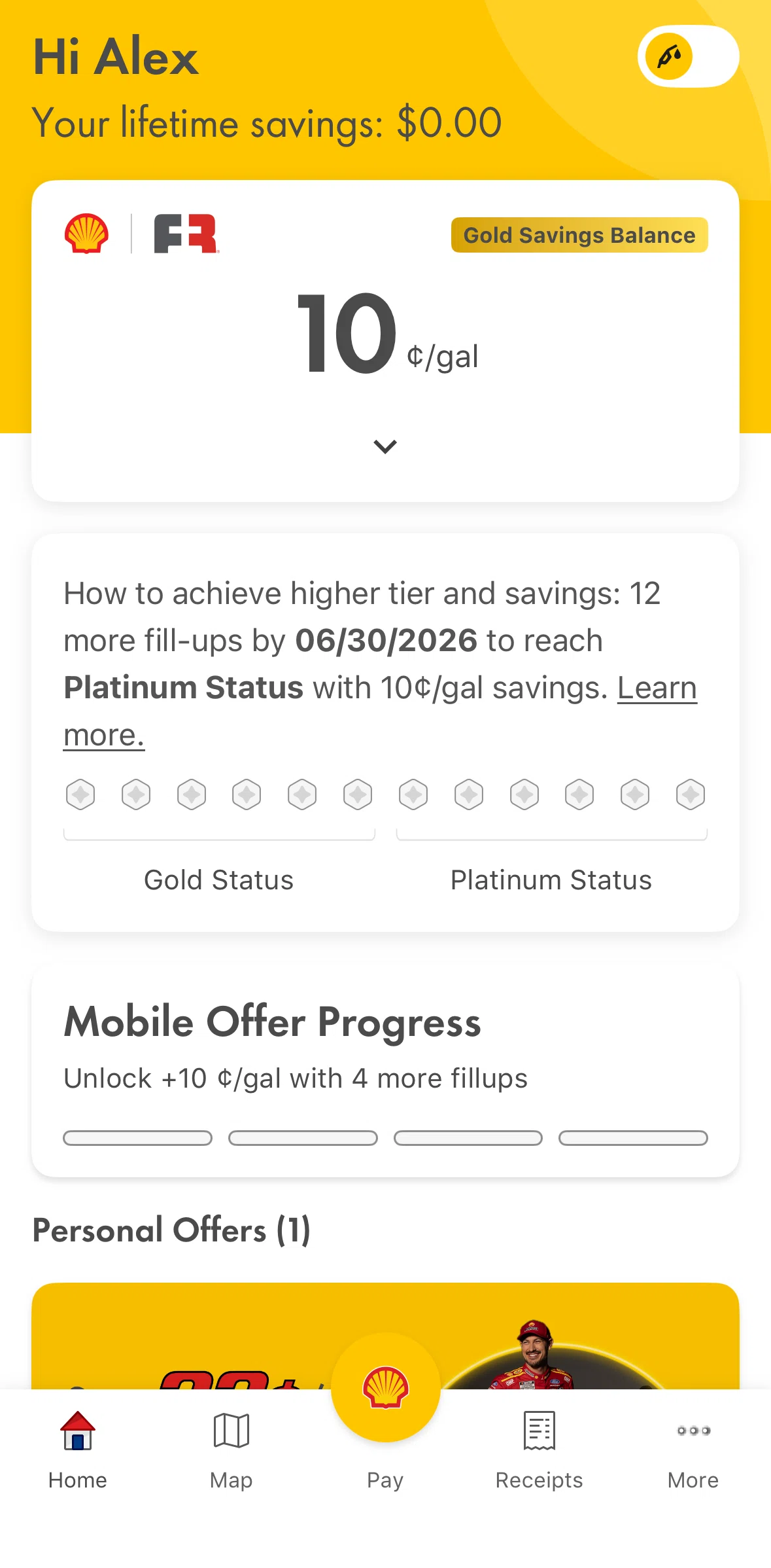 Shell Screen screen in the Receipts flow