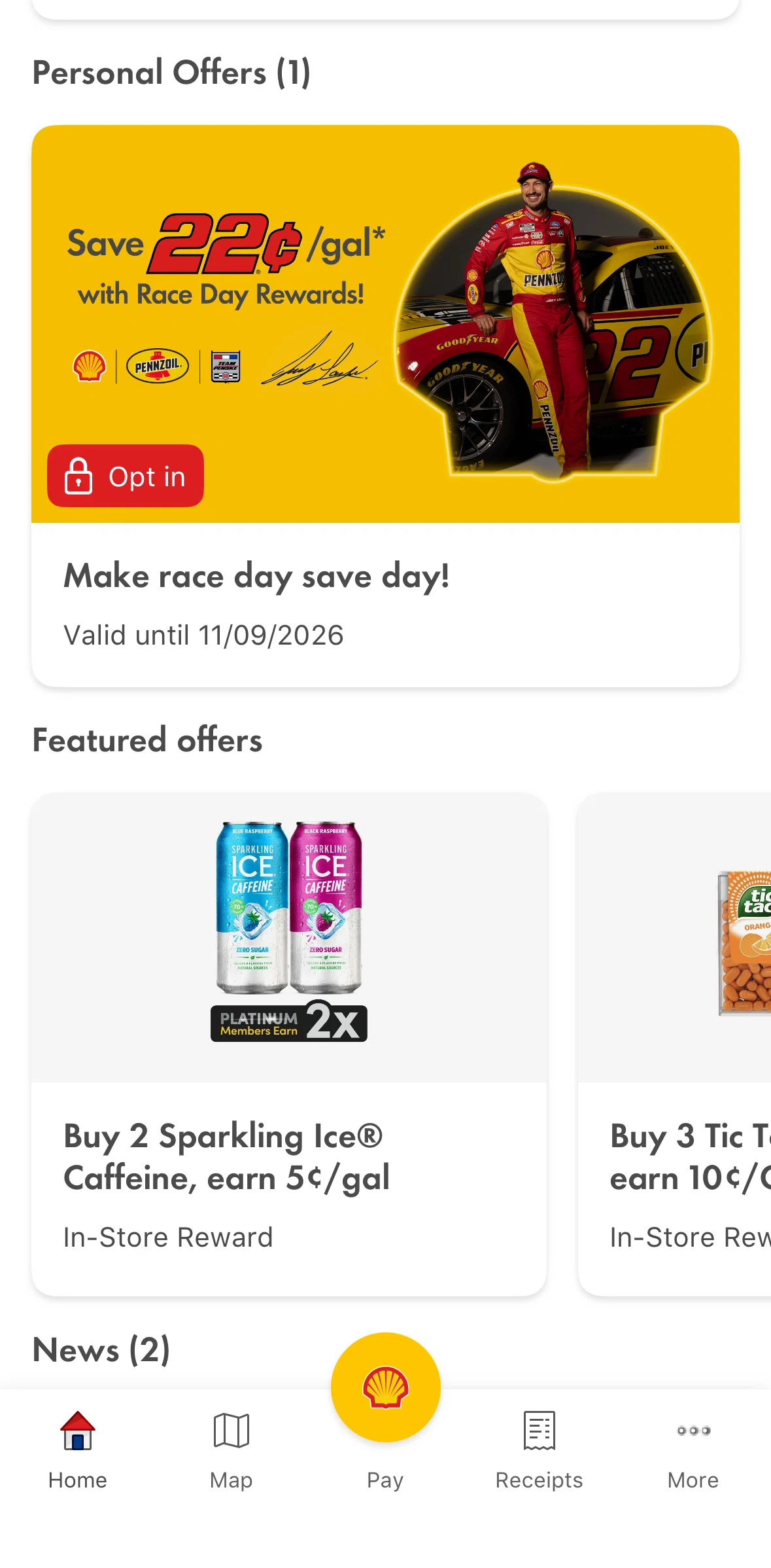 Shell Screen screen in the Registering to an offer flow