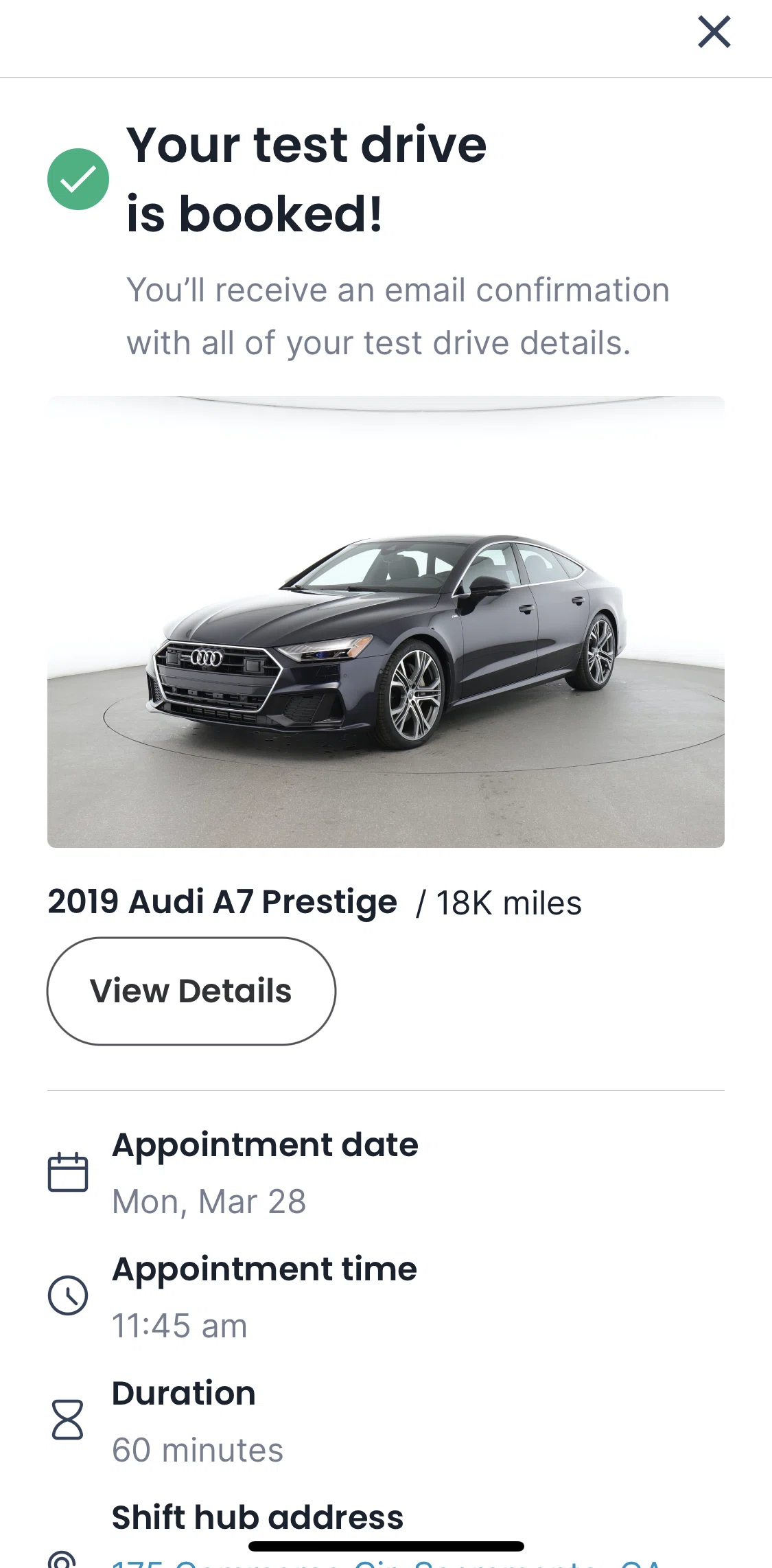 Shift Screen screen in the Appointment detail flow