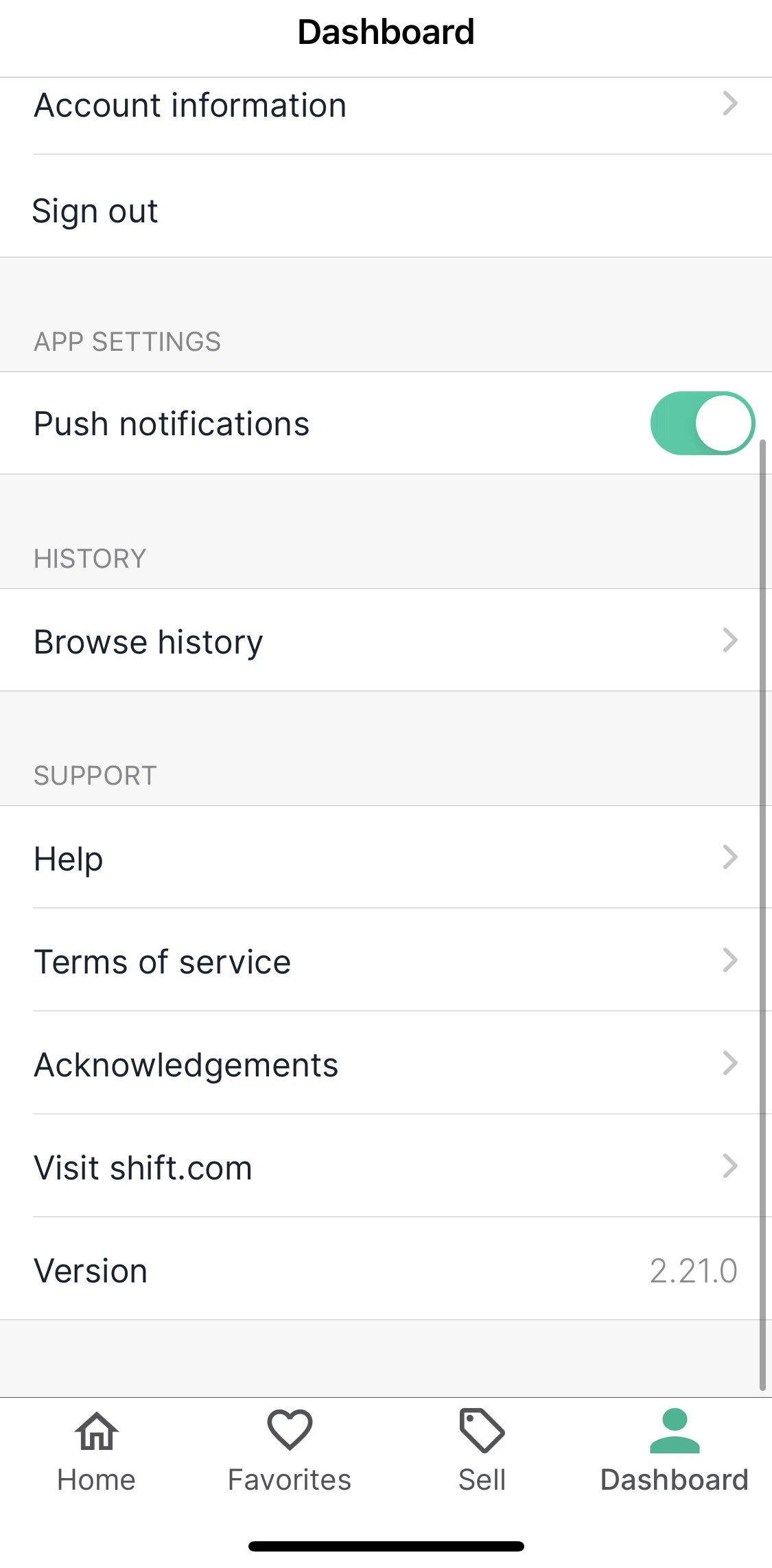 Shift Screen screen in the Browse history flow