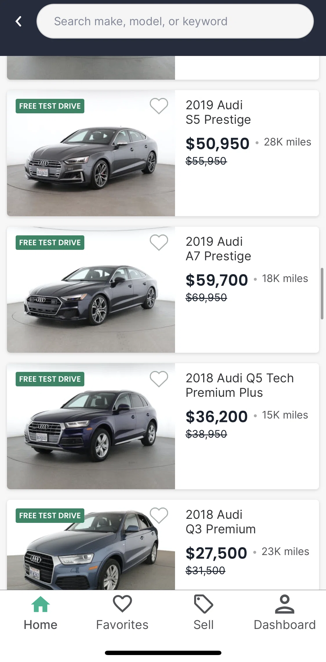Shift Screen screen in the Liking a car flow
