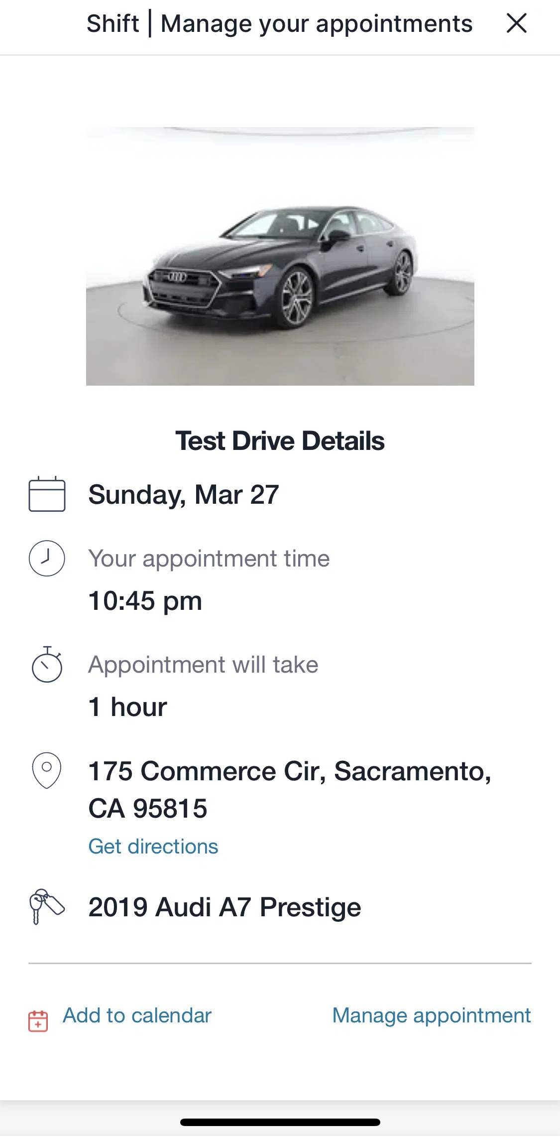 Shift Screen screen in the Managing appointment flow