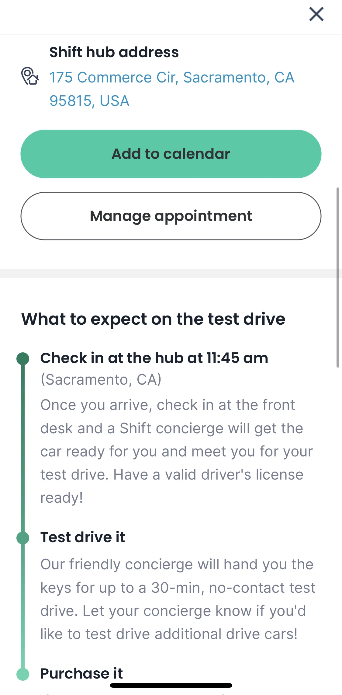 Shift Screen screen in the Shift hub address flow