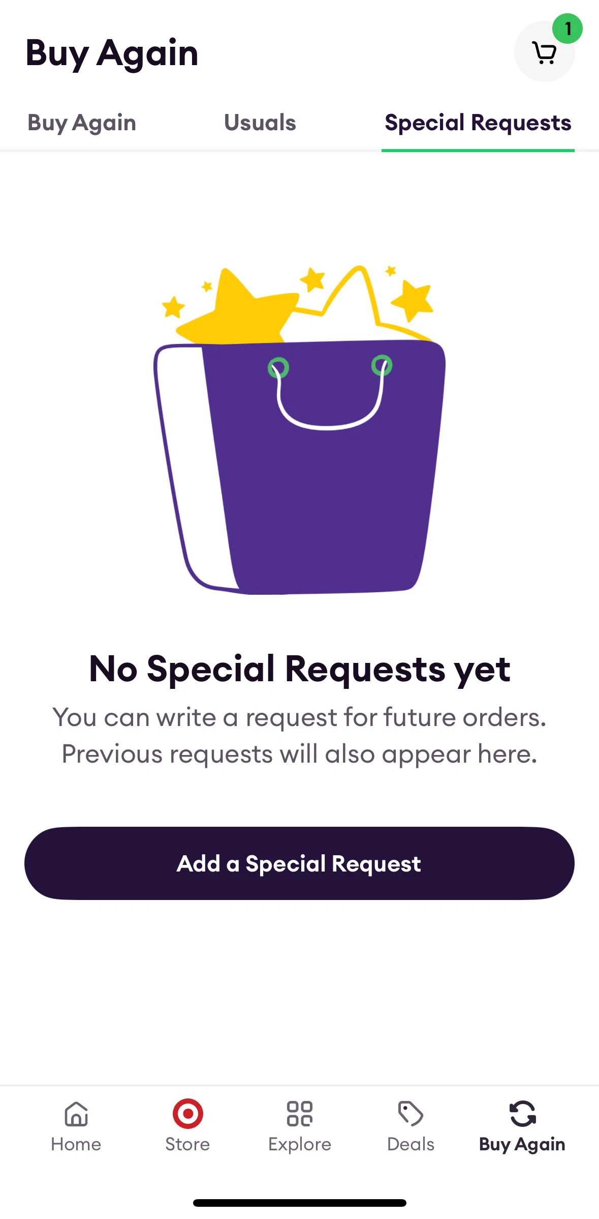 Shipt Screen screen in the Adding a special request flow