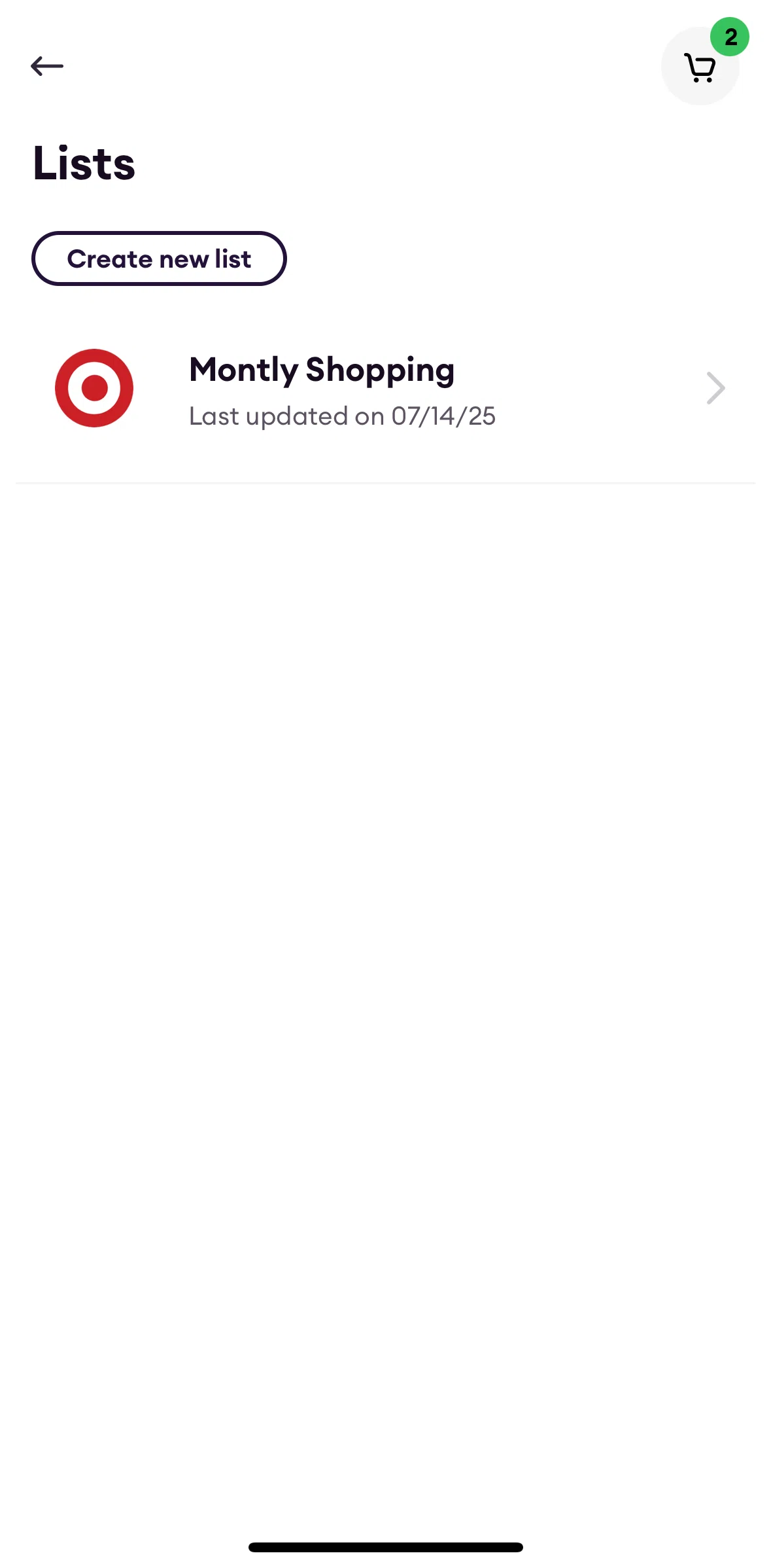 Shipt Screen screen in the Creating a new list flow