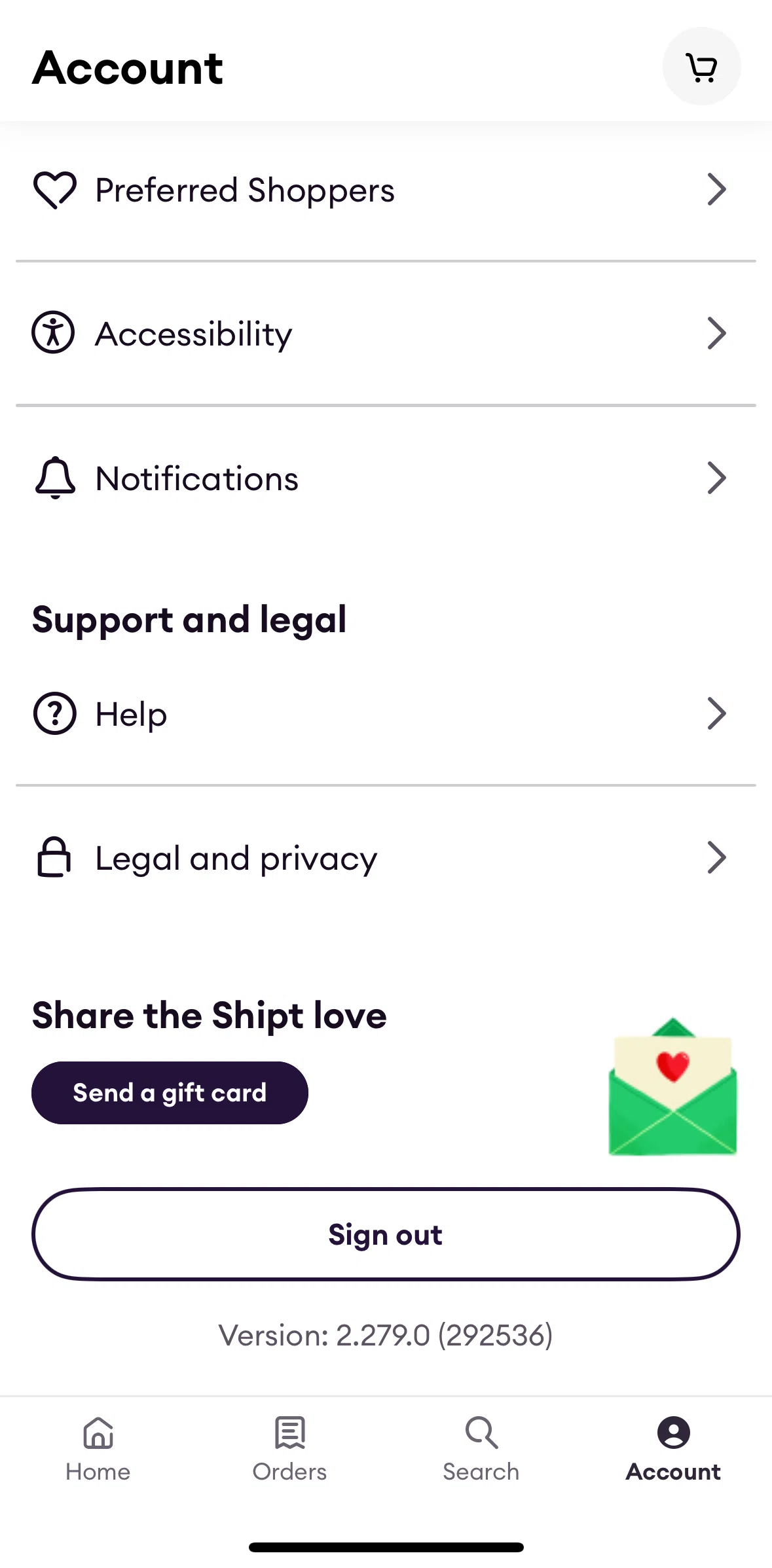 Shipt Screen screen in the Editing communication preferences flow