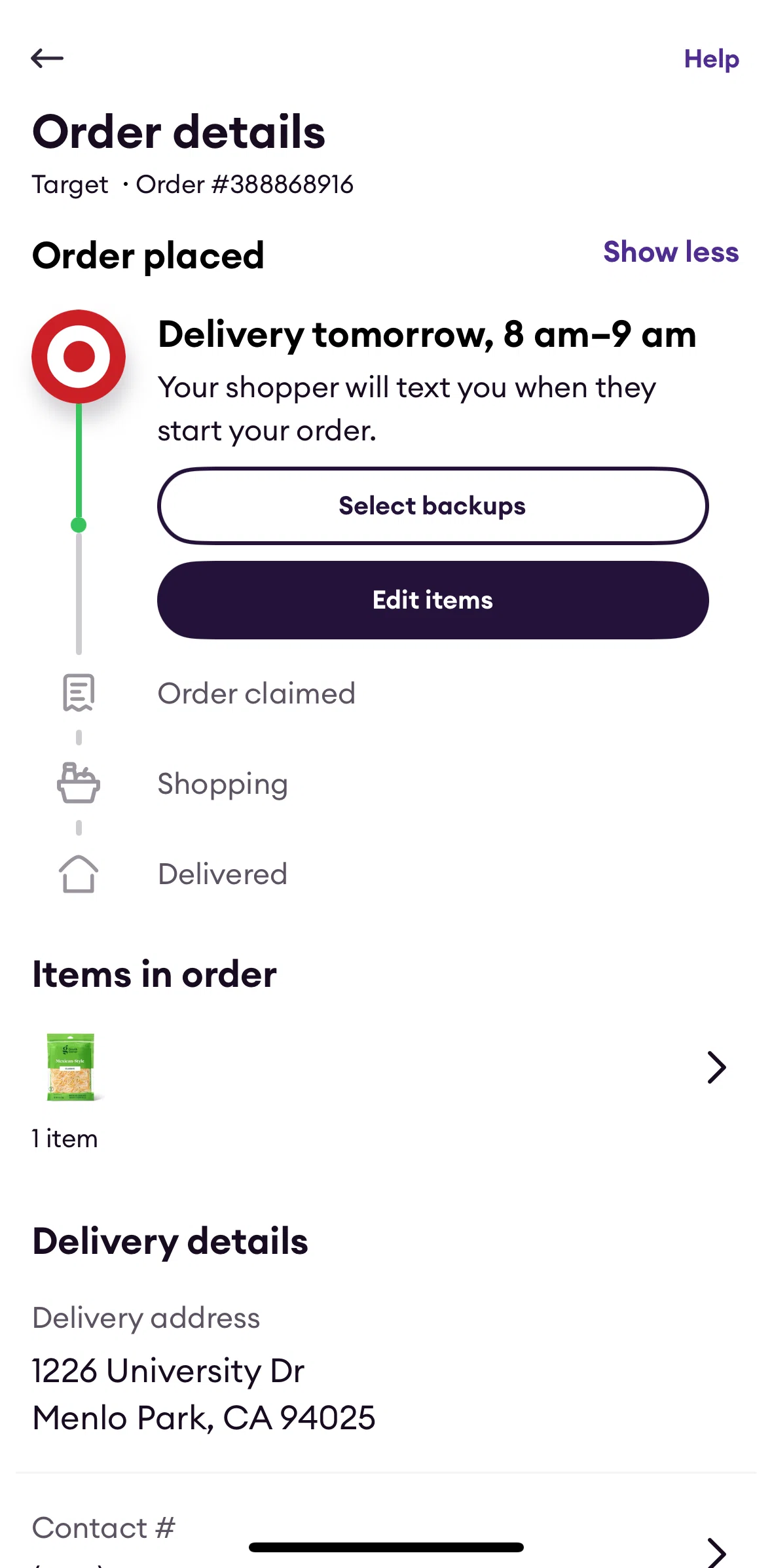 Shipt Screen screen in the Select backups flow