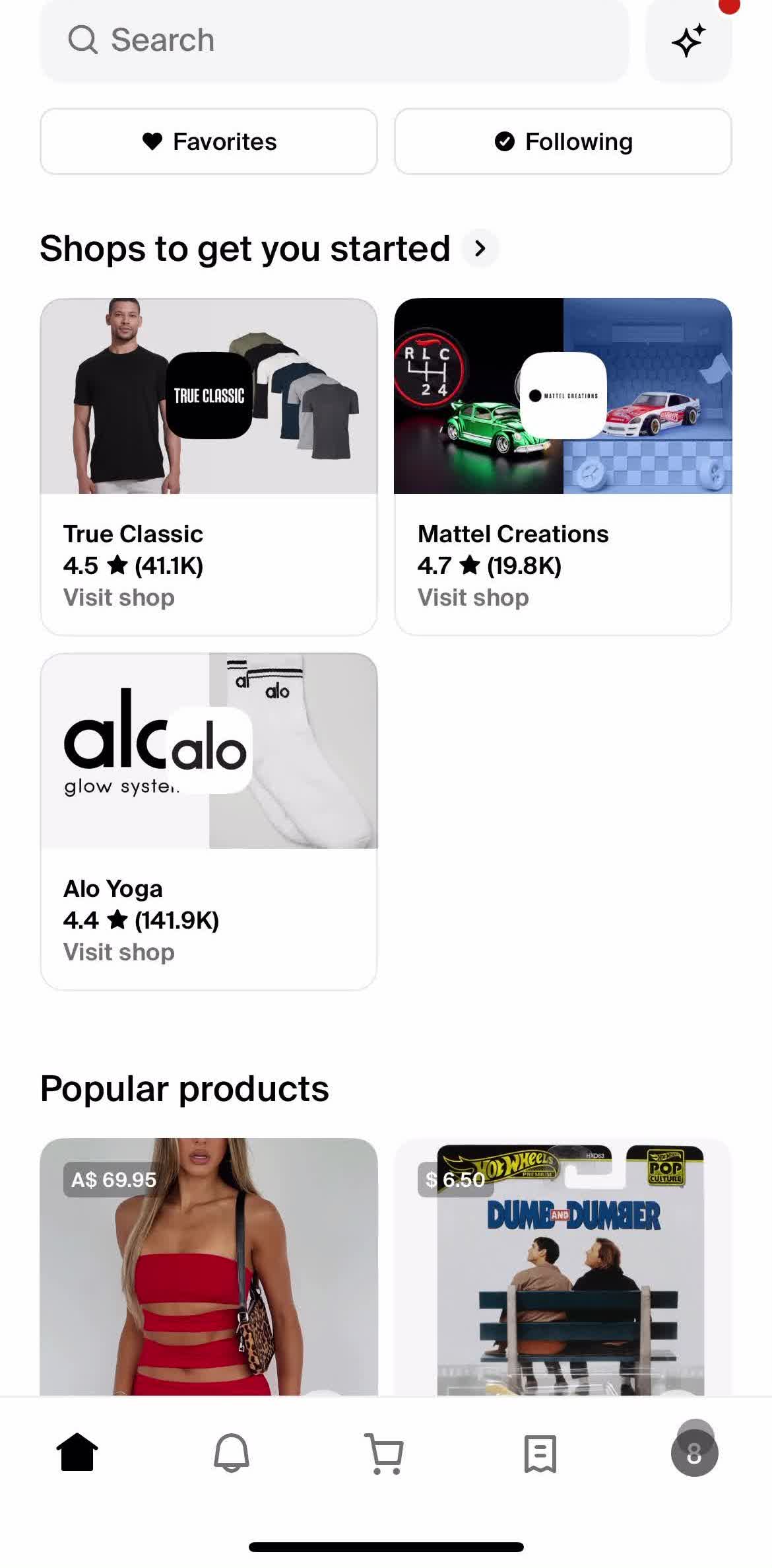 Shop Home screen in the Adding Payment Details flow