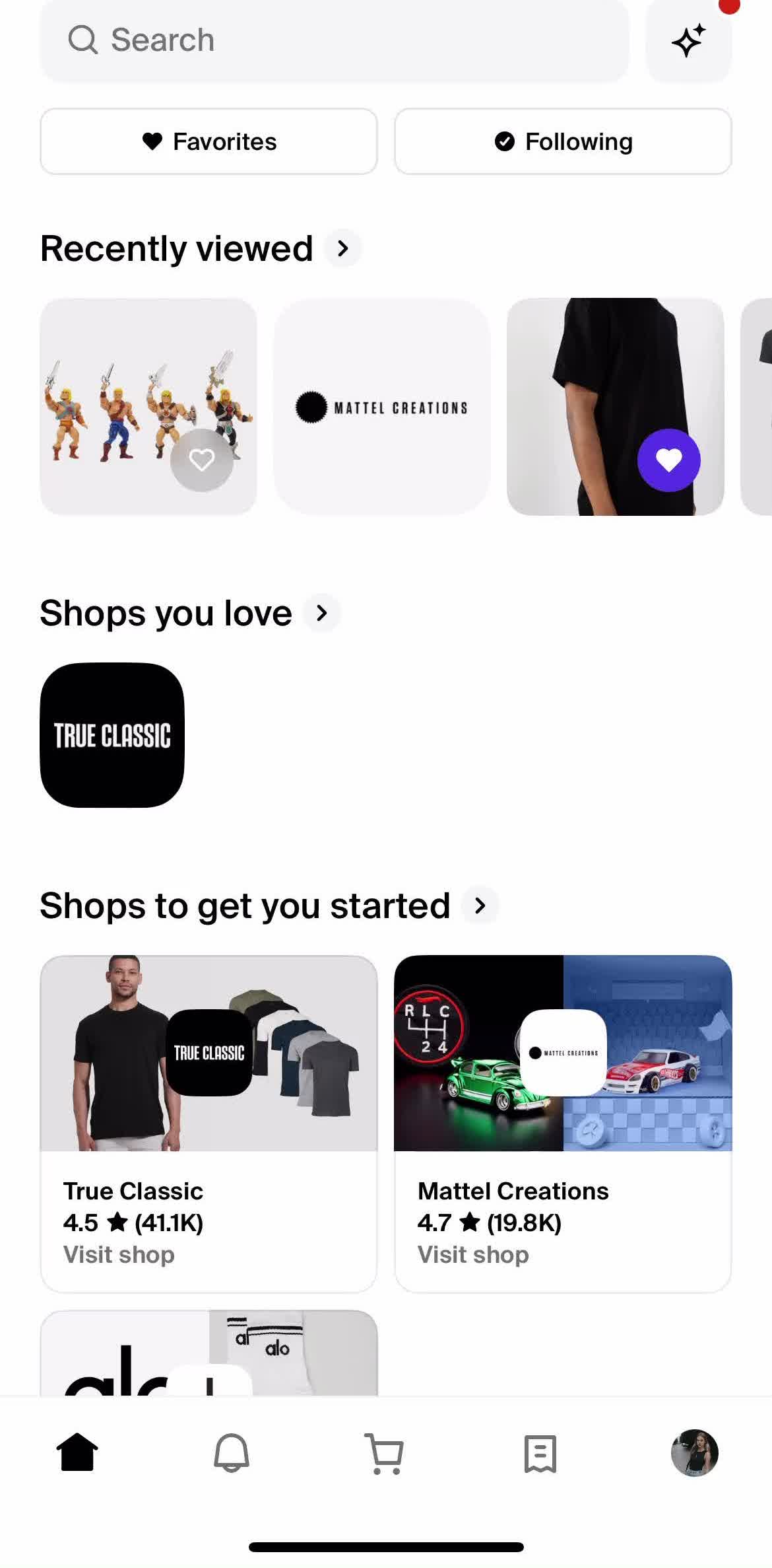 Shop Home screen in the Buying Something flow