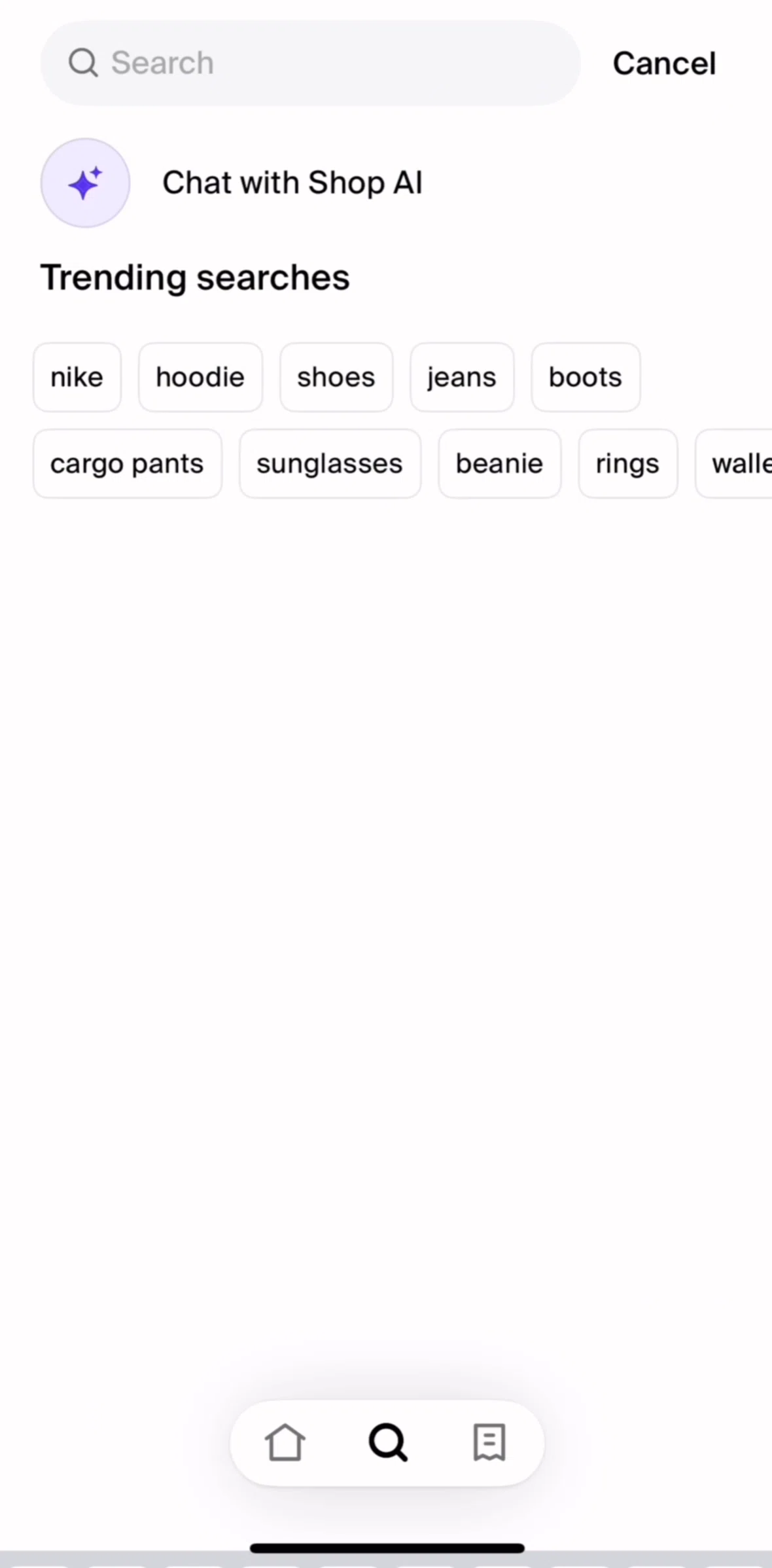 Shop Screen 1 screen in the Chatting with Shop AI flow