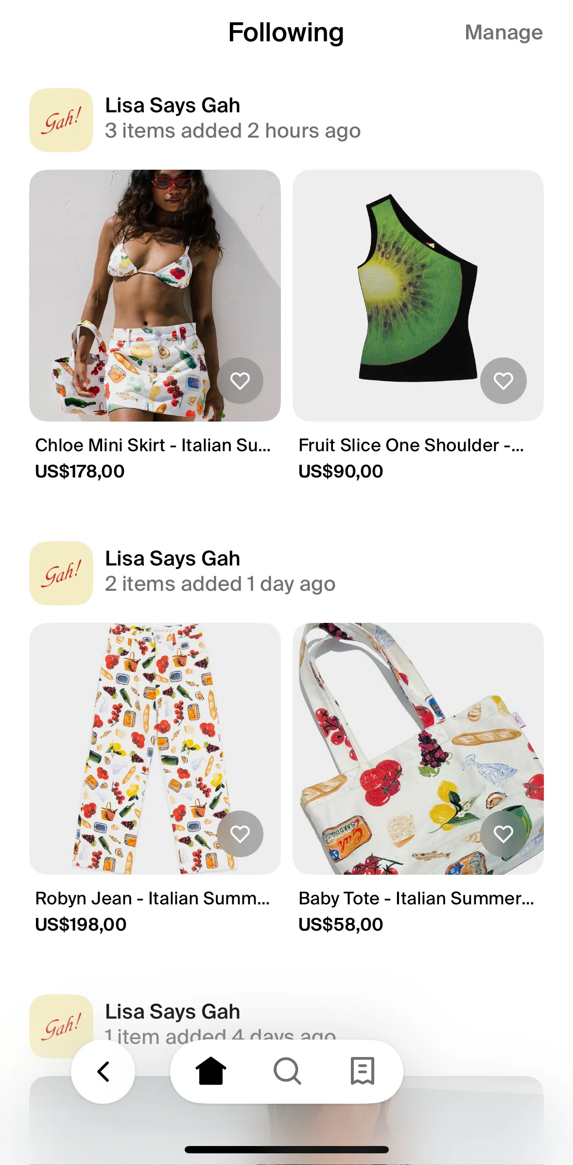 Shop Screen 1 screen in the Following list flow