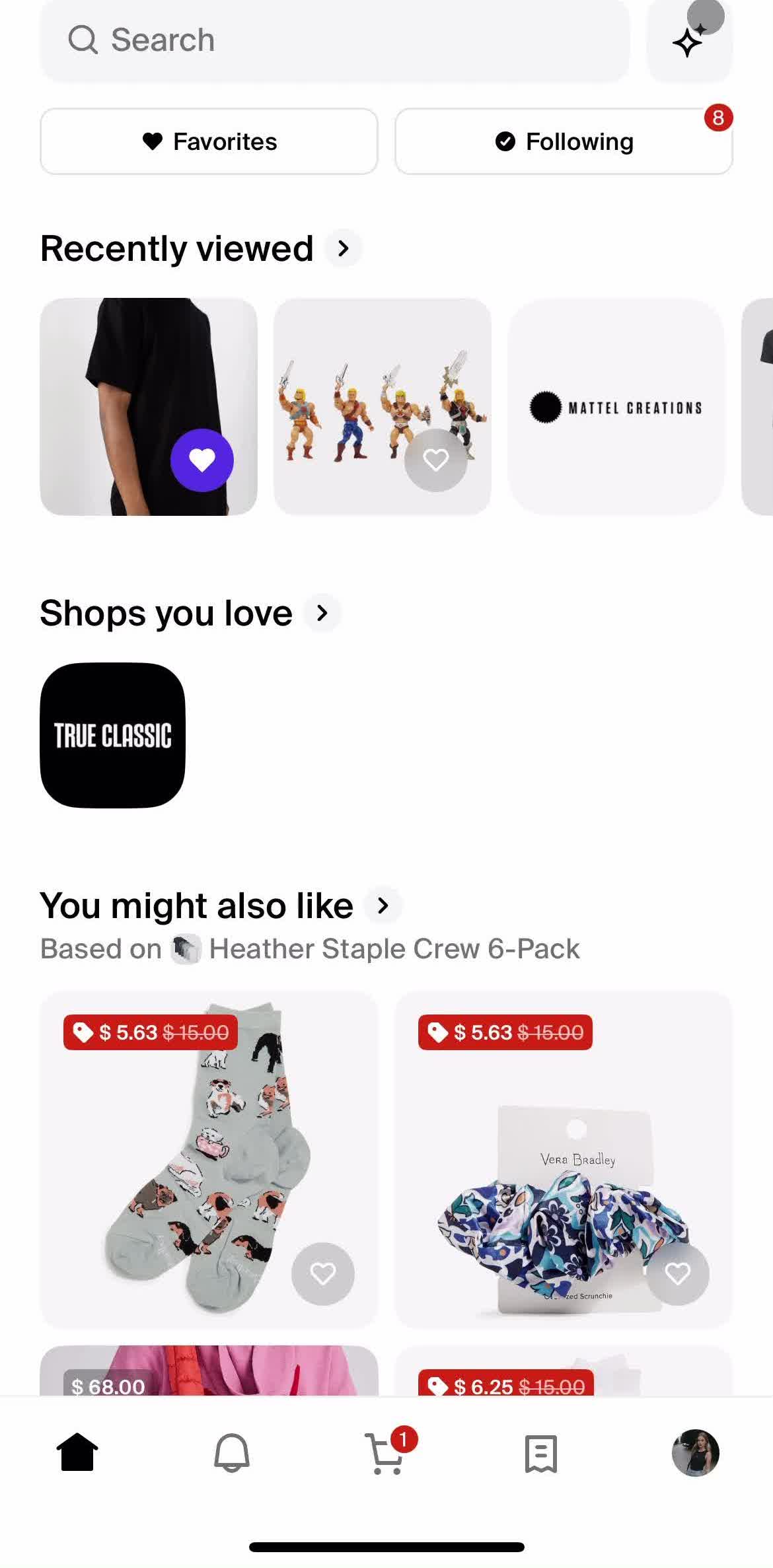 Shop Home screen in the General Browsing flow