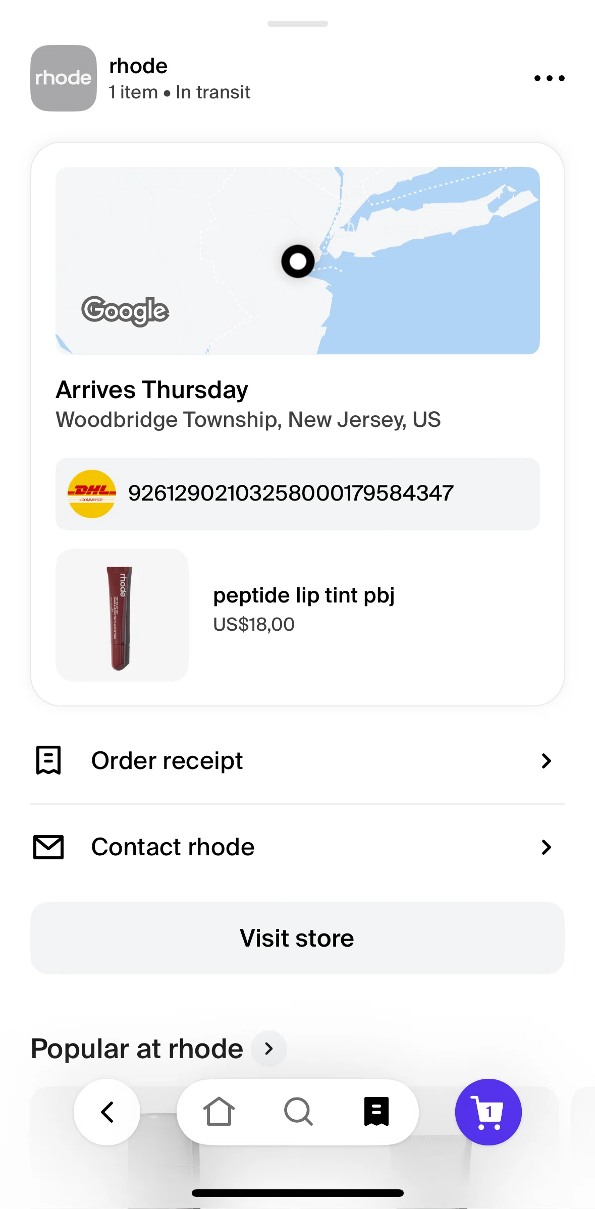 Shop Screen 1 screen in the Order receipt flow