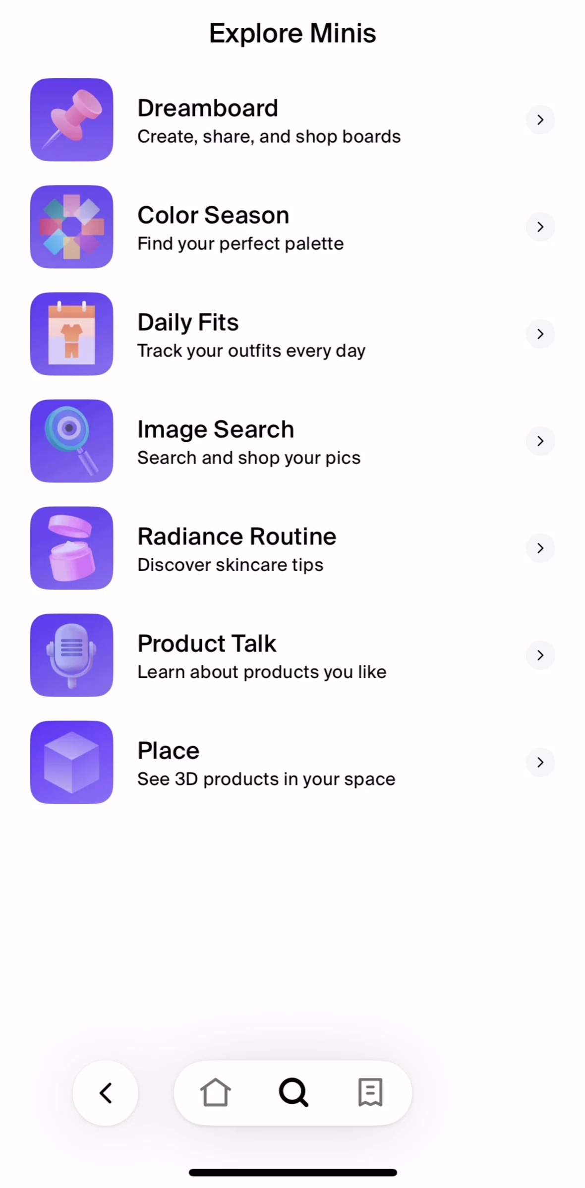 Shop Screen 1 screen in the Product talk flow