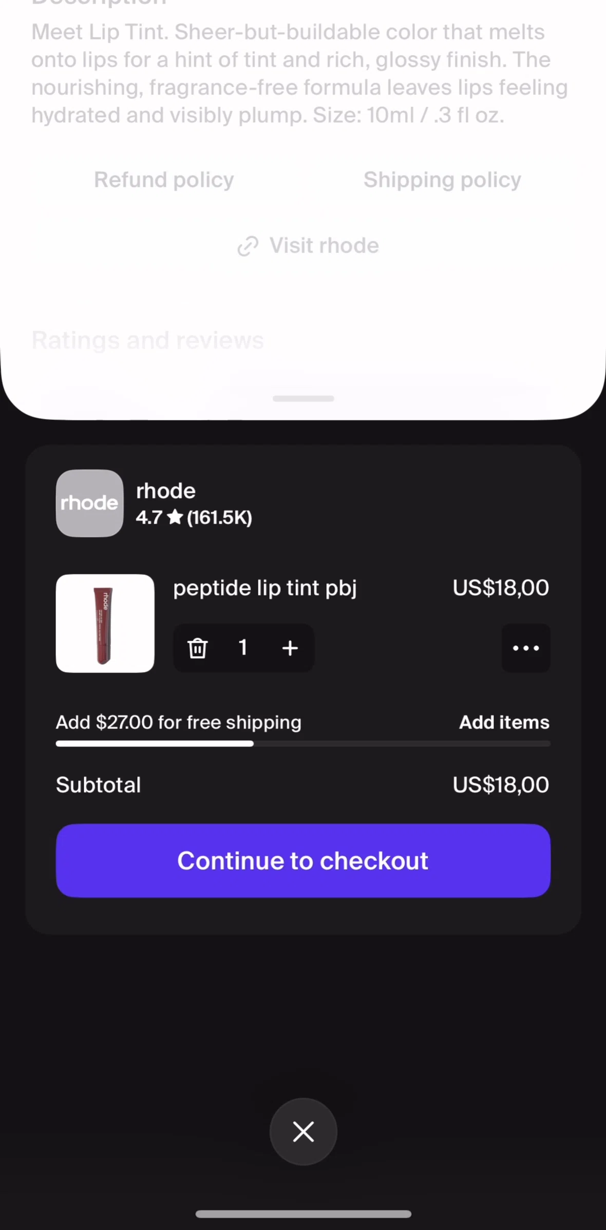 Shop Screen 1 screen in the Purchasing an item flow