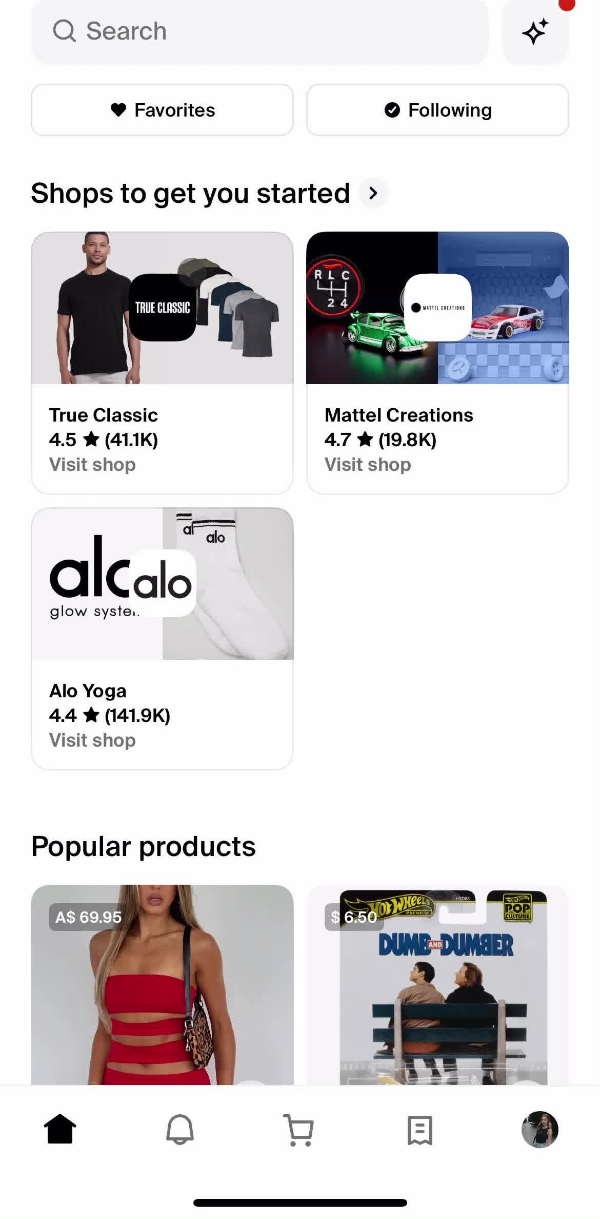 Shop Home screen in the Saving flow