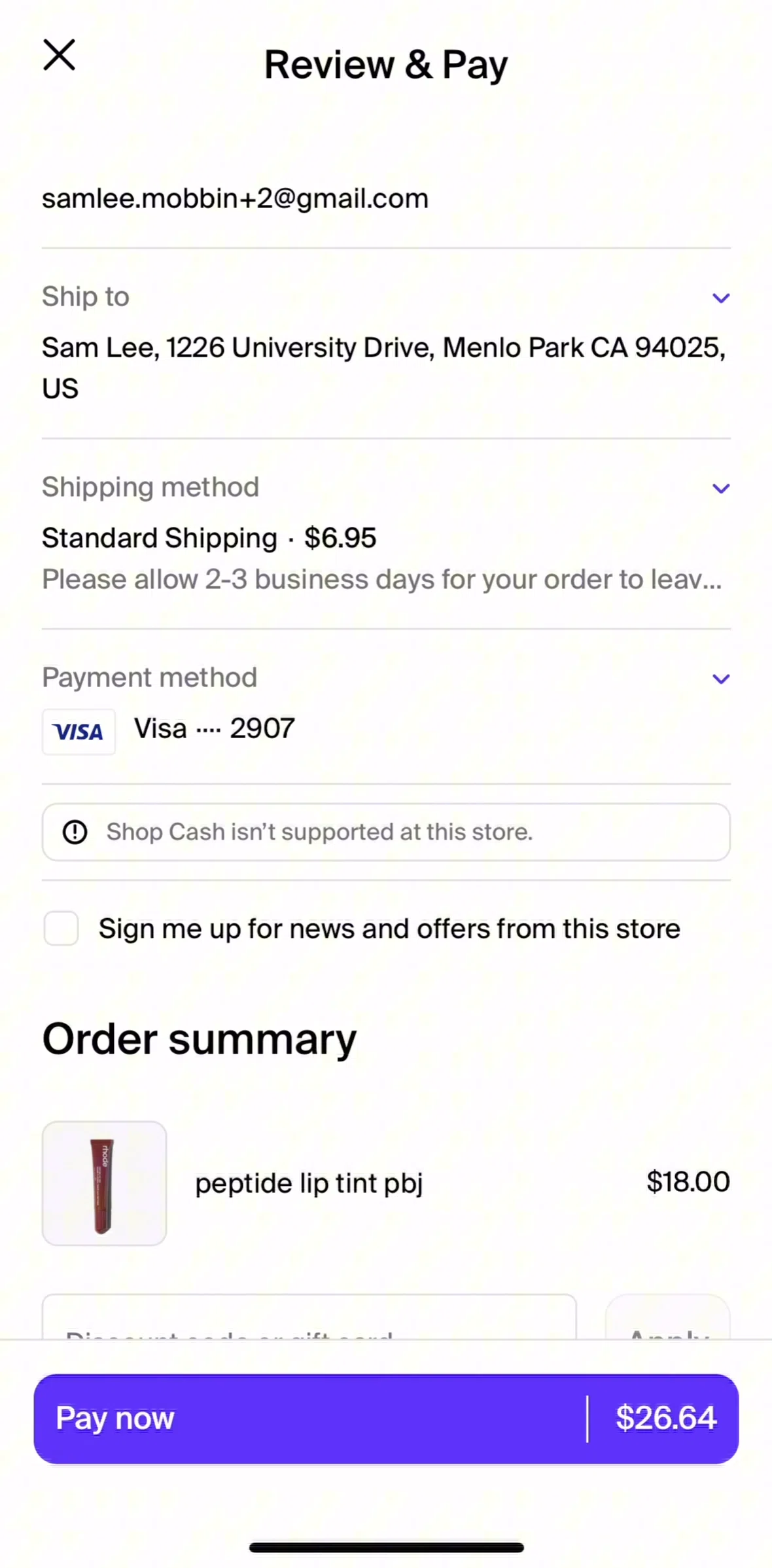 Shop Screen 1 screen in the Selecting shipping method flow
