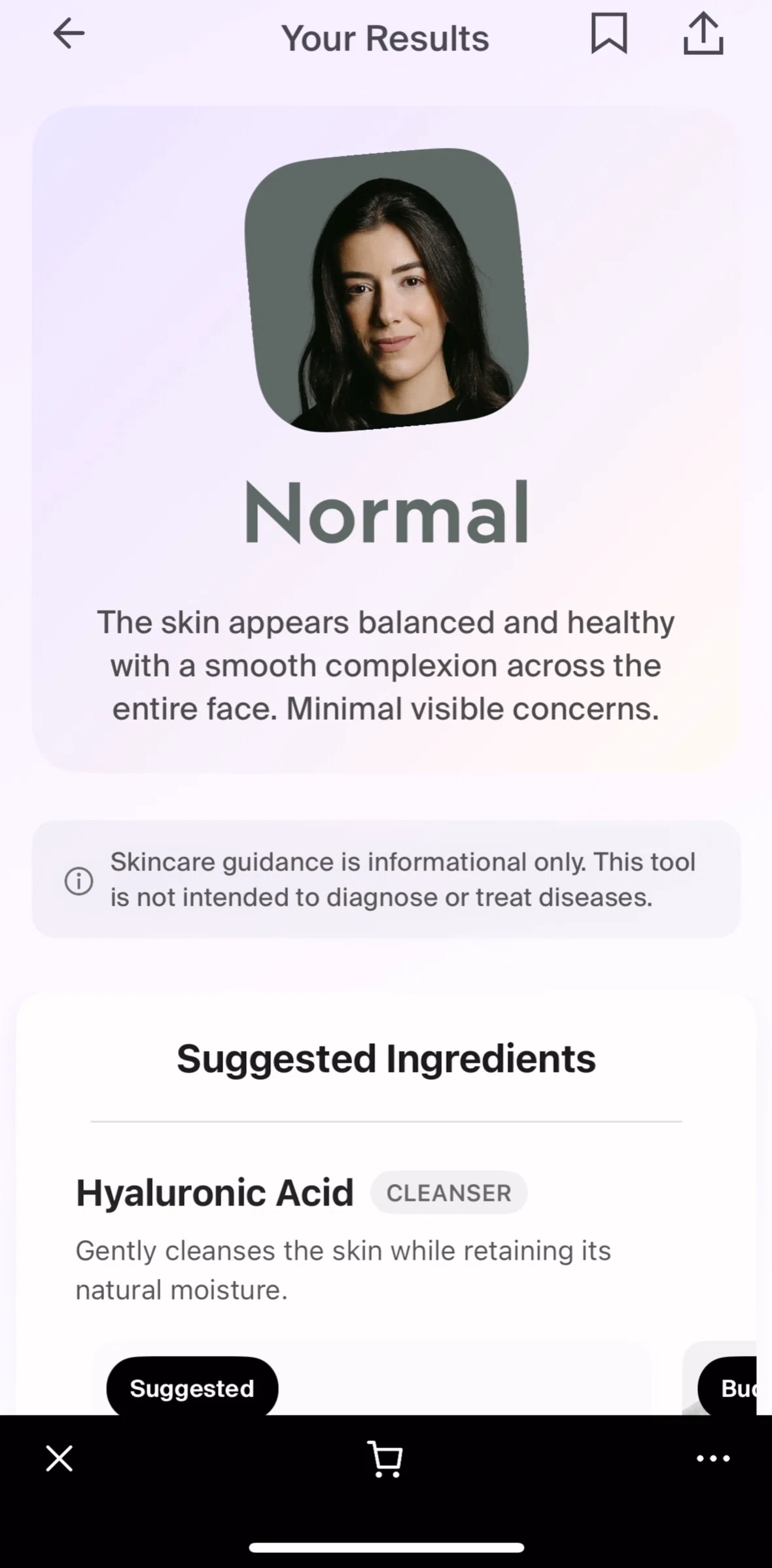 Shop Screen 1 screen in the Share skincare routine flow