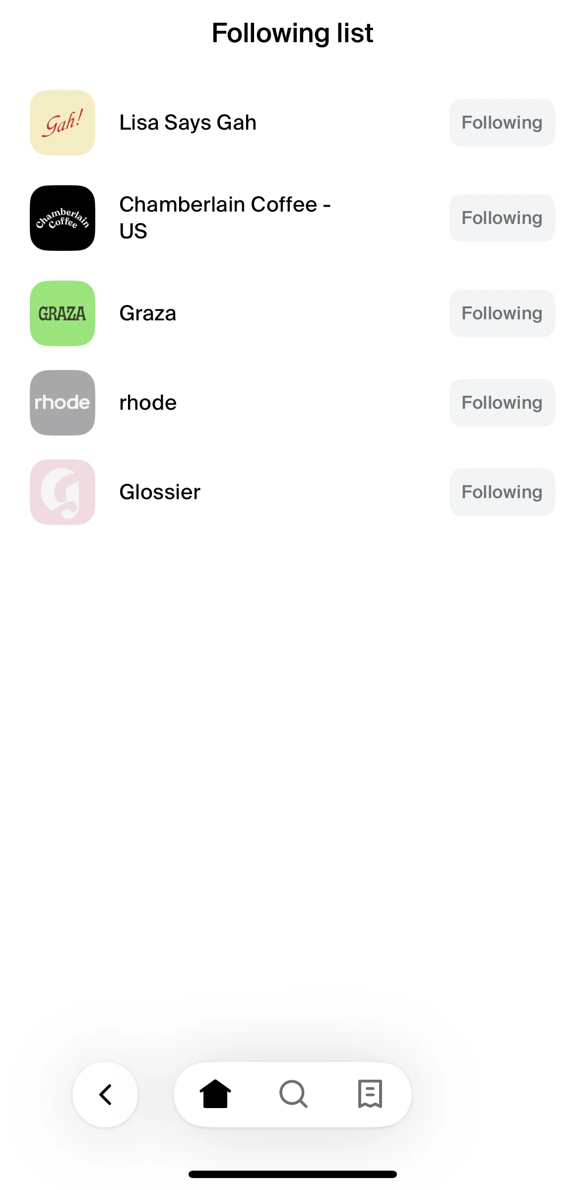 Shop Screen 1 screen in the Unfollowing a brand flow