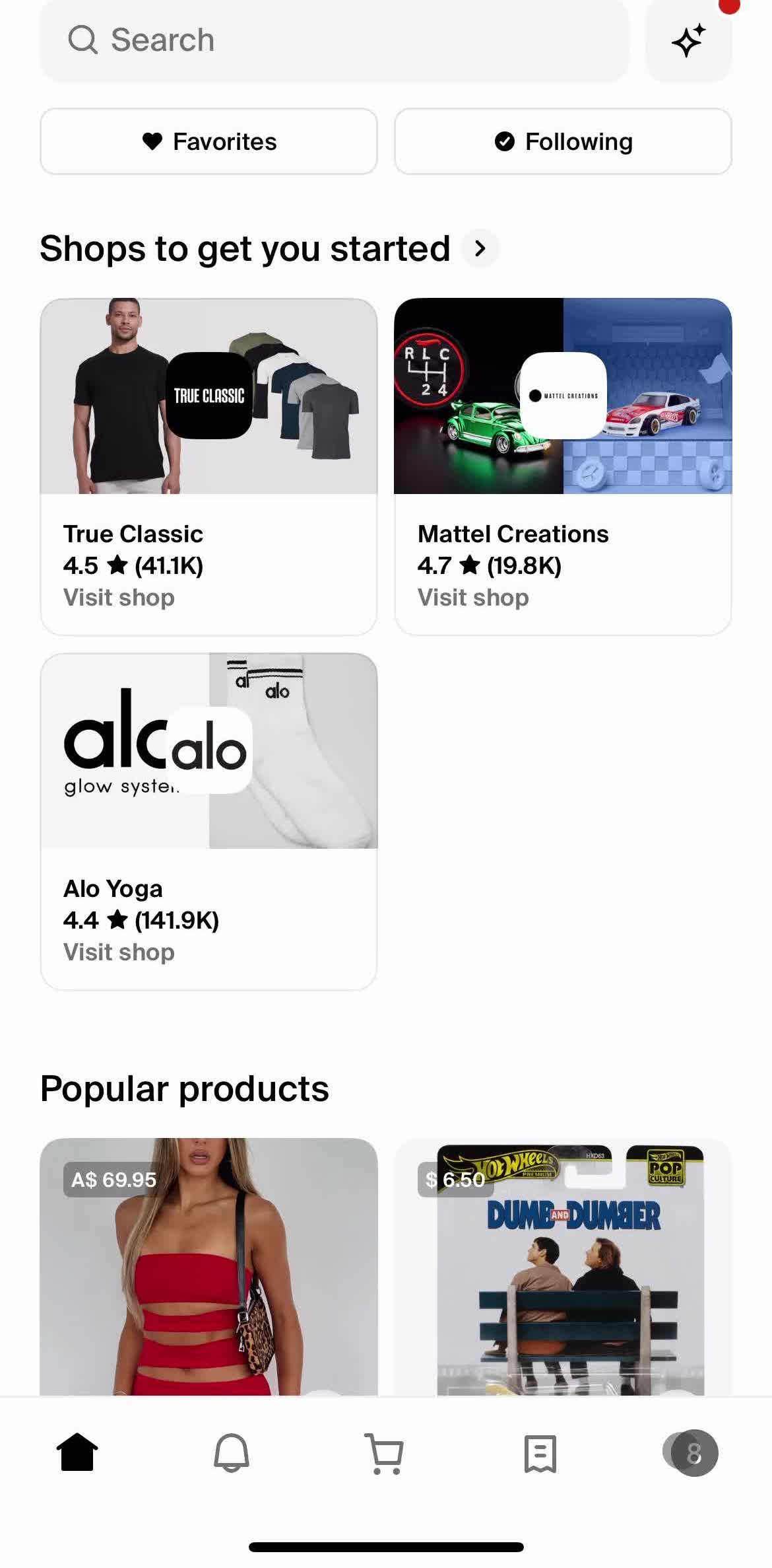 Shop Home screen in the Updating Your Profile flow