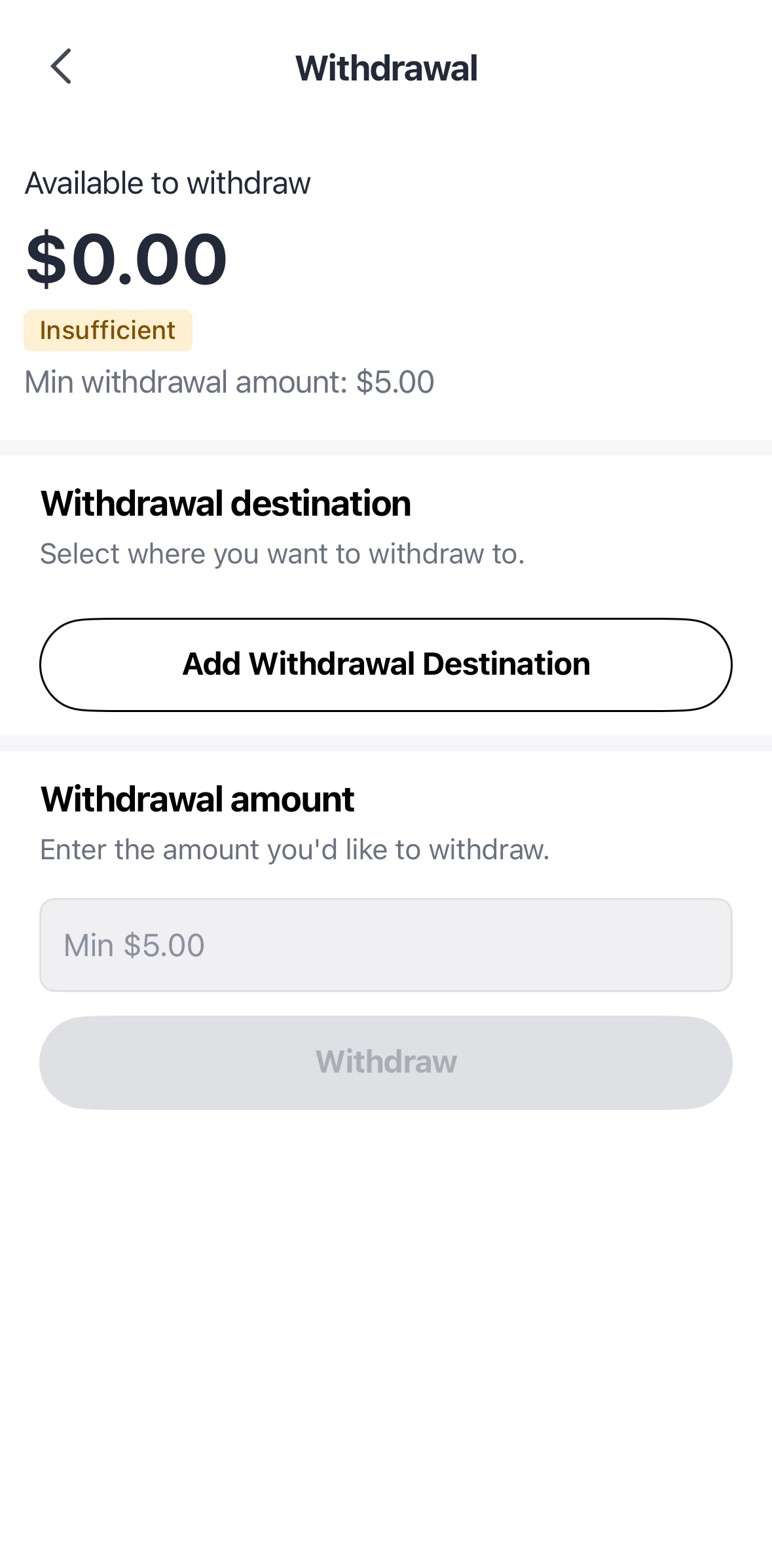 ShopBack Screen screen in the Add withdrawal destination flow