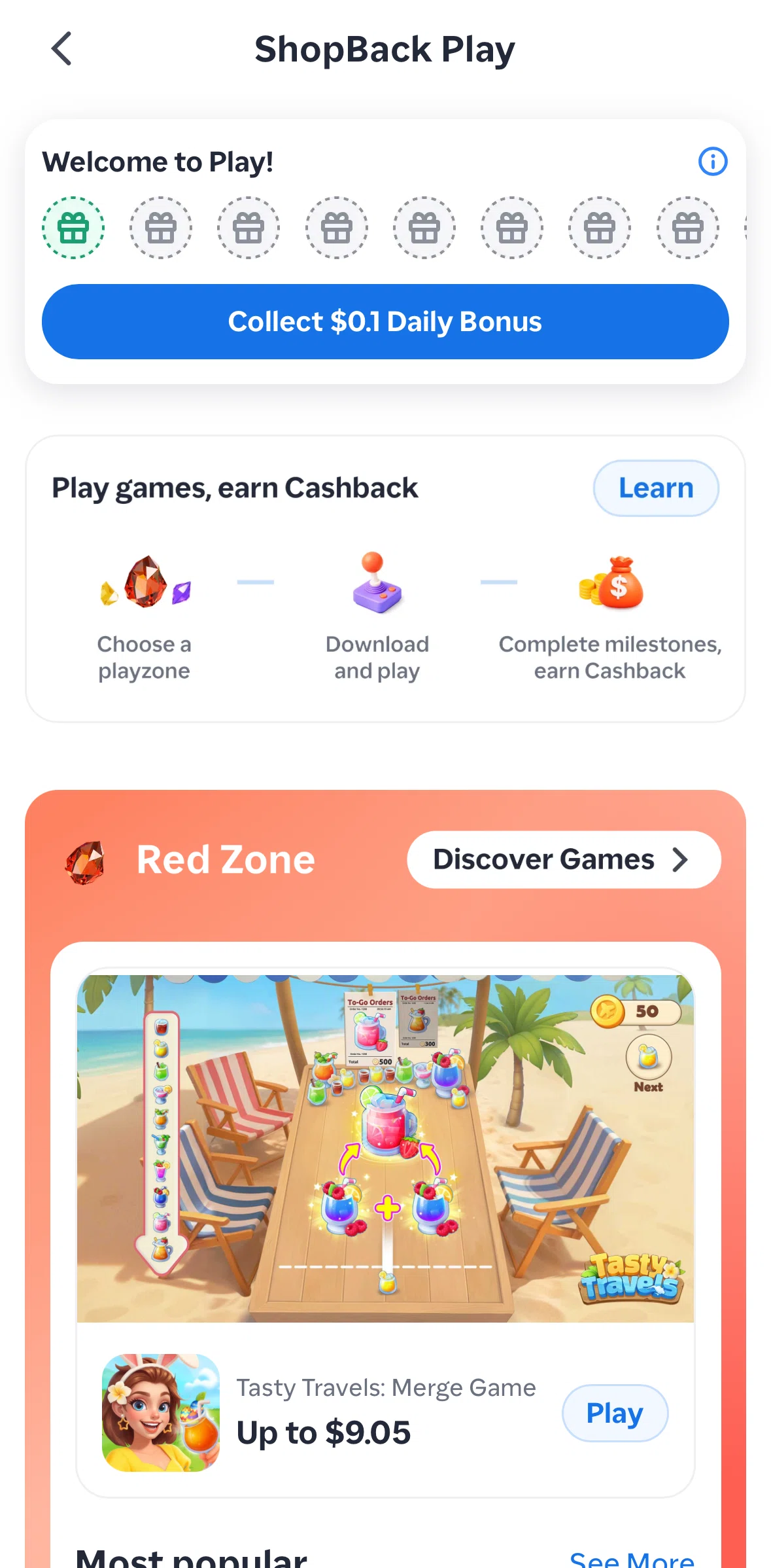ShopBack Screen screen in the Check-in daily info flow