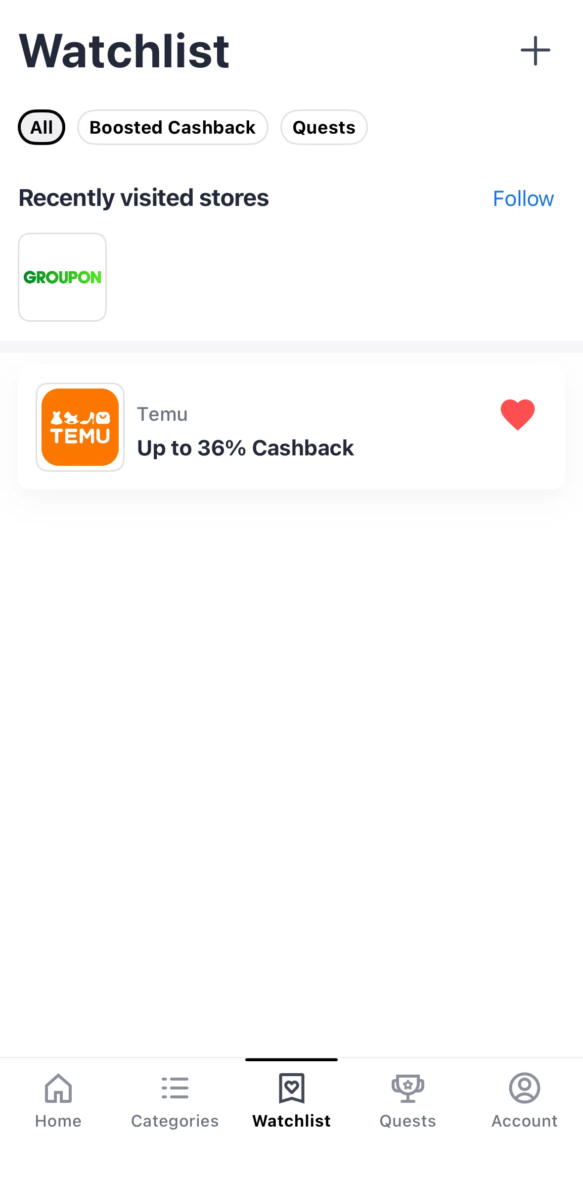 ShopBack Screen screen in the Following a store flow