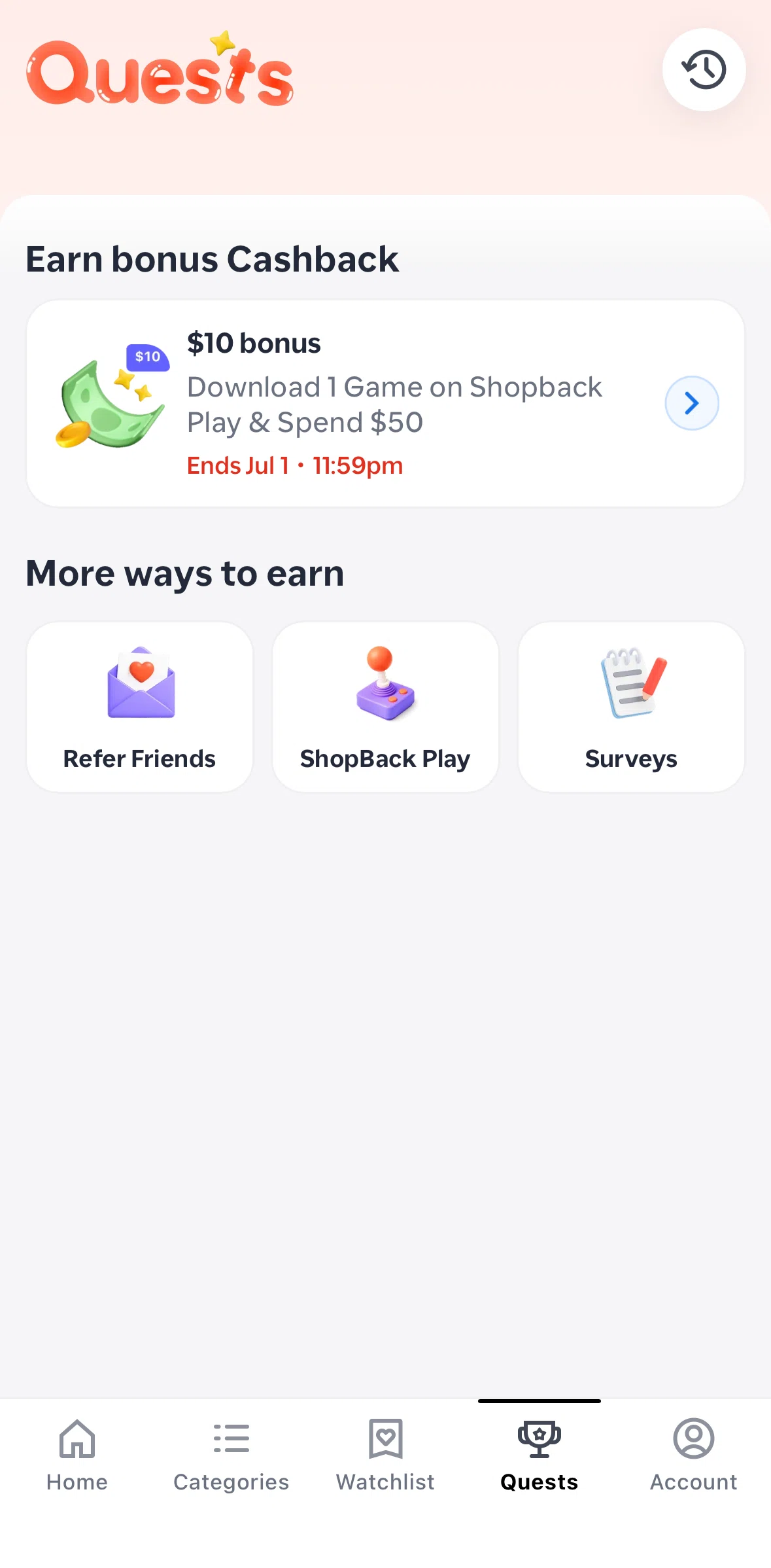 ShopBack Screen screen in the Quest detail flow