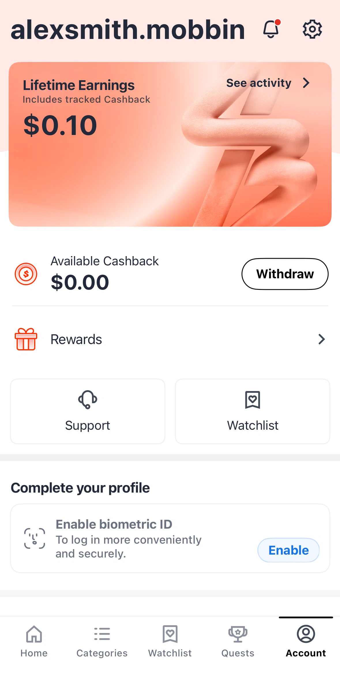 ShopBack Screen screen in the Rewards flow