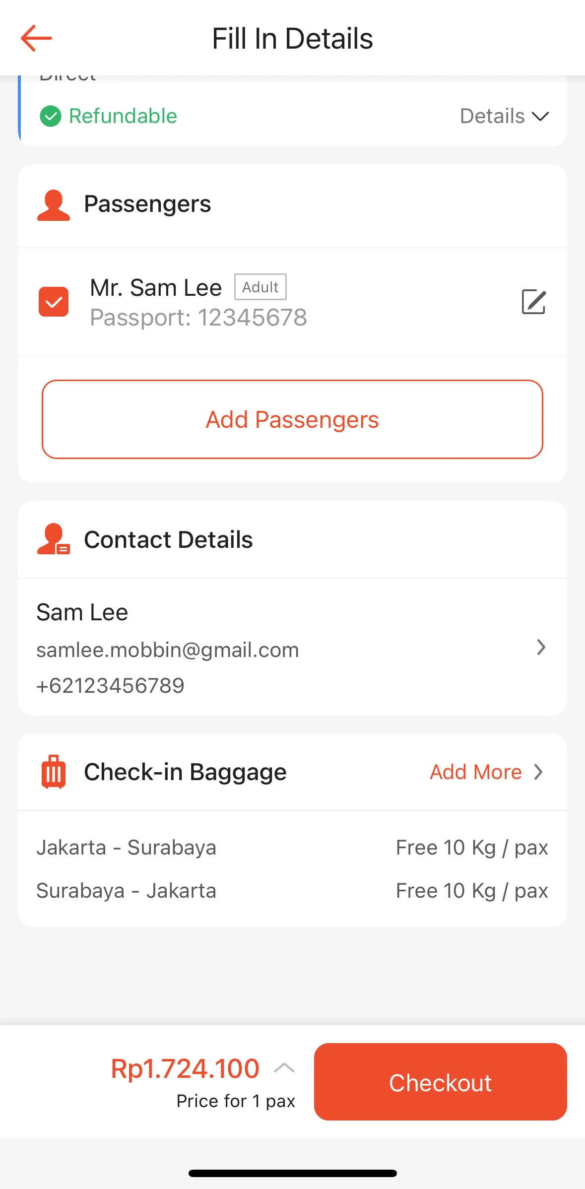 Shopee Screen screen in the Adding a baggage flow