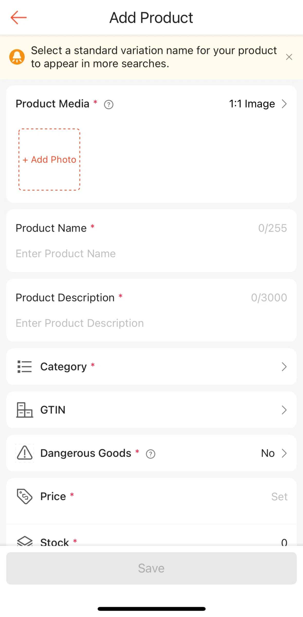 Shopee Screen screen in the Adding a category (Shopee seller) flow