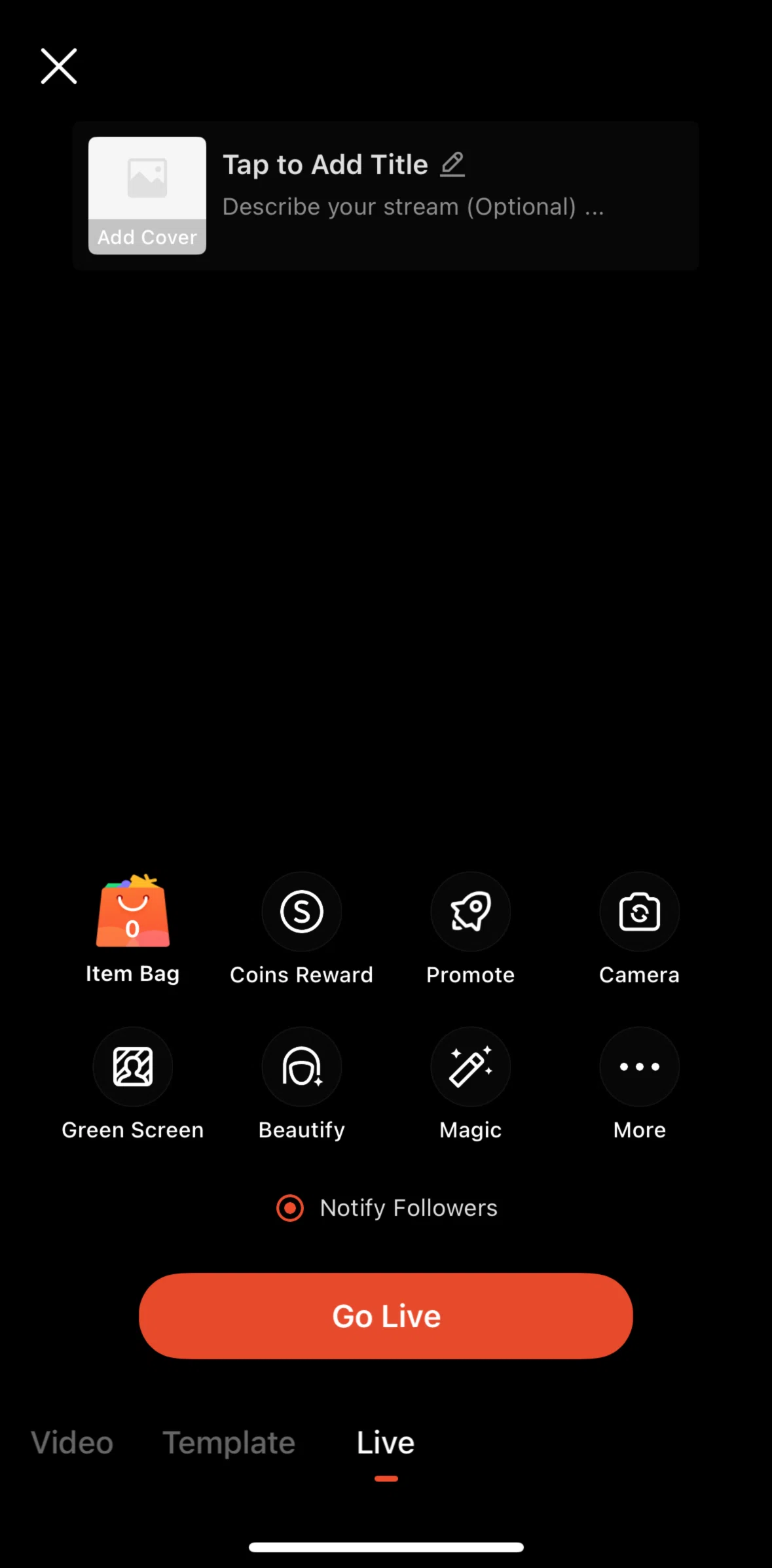 Shopee Screen screen in the Adding a cover (live streaming) flow