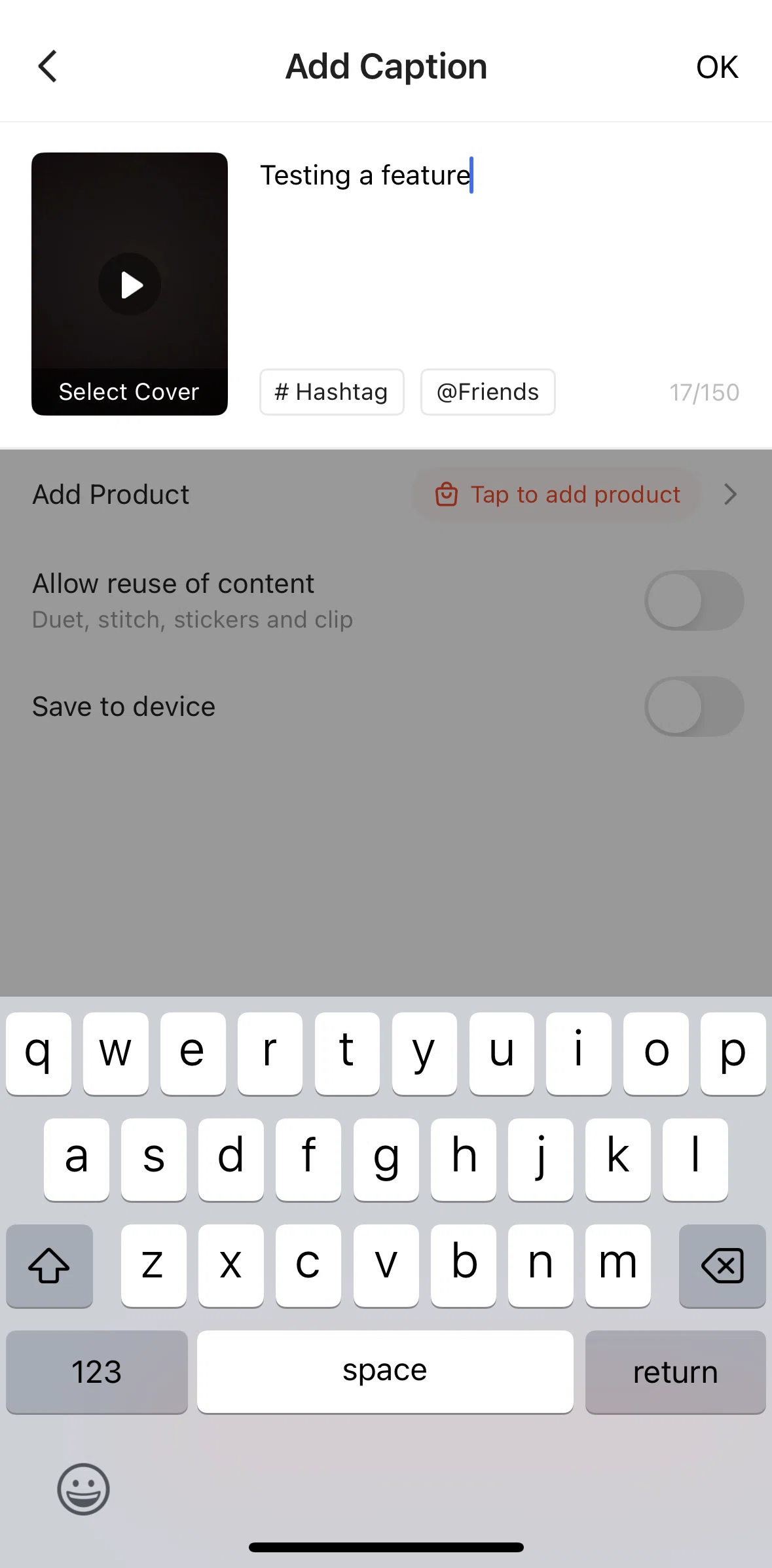 Shopee Screen screen in the Adding a hashtag flow