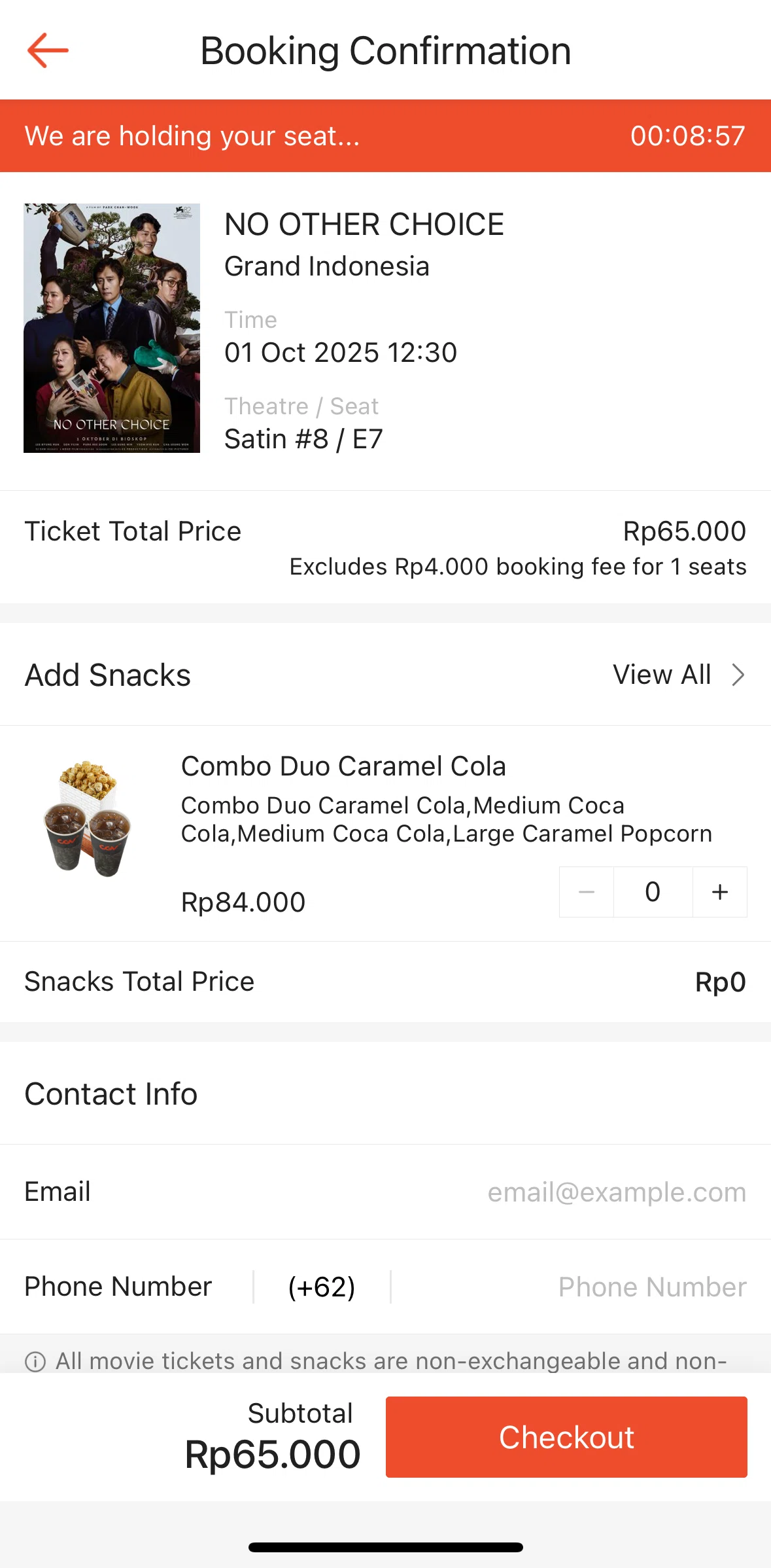 Shopee Screen screen in the Adding a snack flow