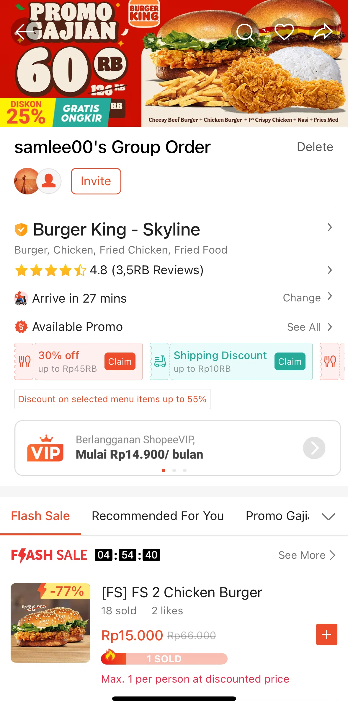 Shopee Screen screen in the Adding to cart (group order) flow