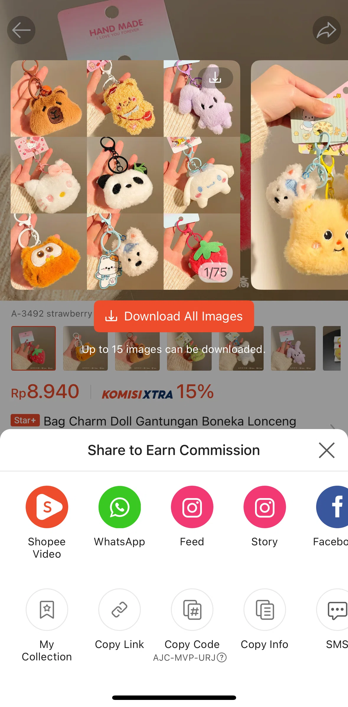 Shopee Screen screen in the Adding to collection flow