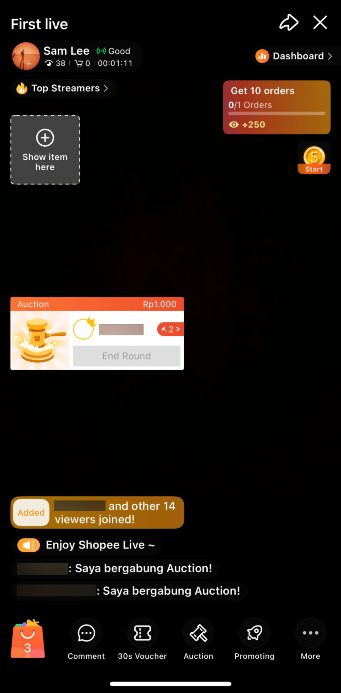 Shopee Screen screen in the Auction ranking list flow