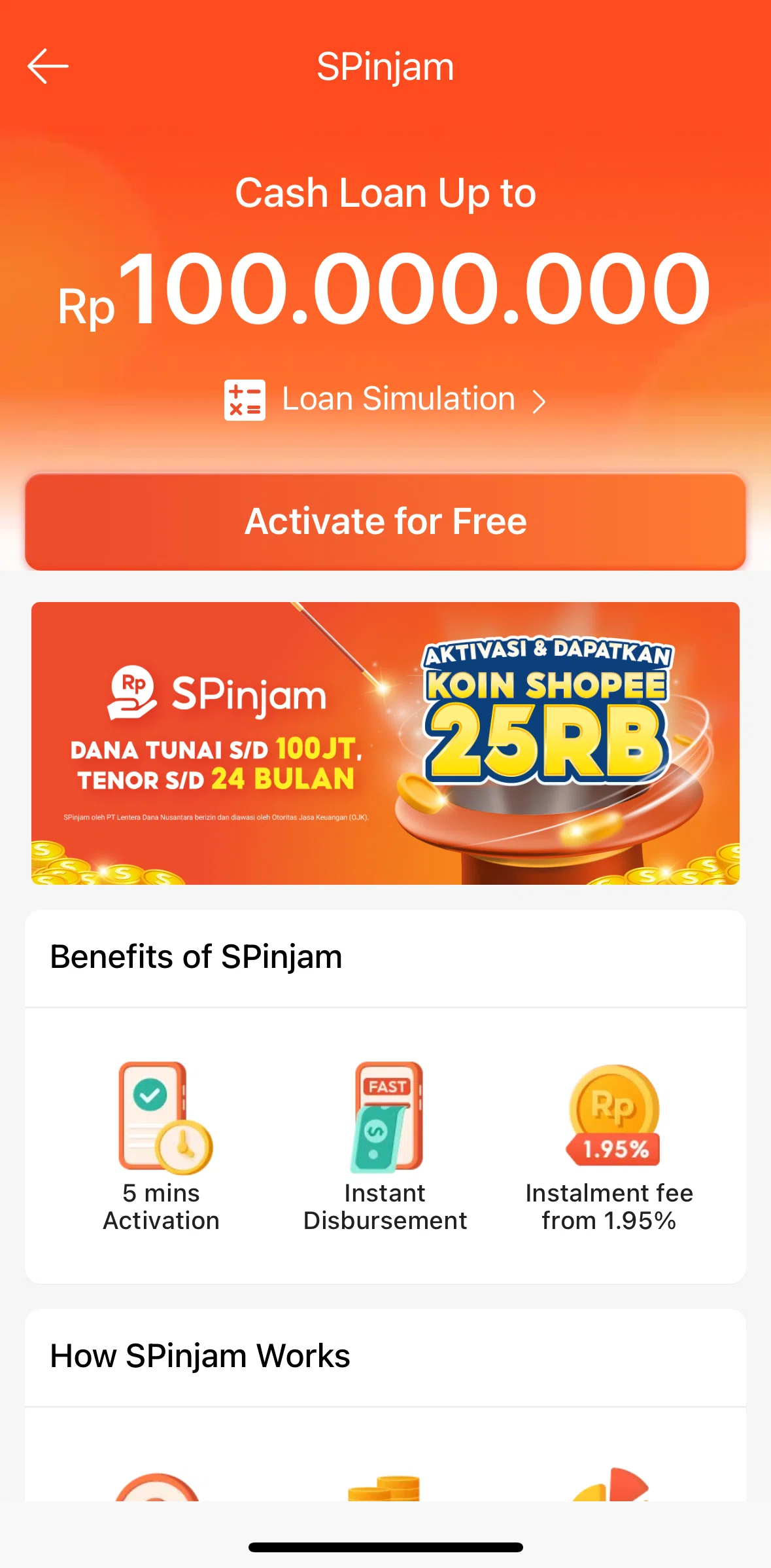 Shopee Screen screen in the Calculating monthly loan repayment (cash loan) flow