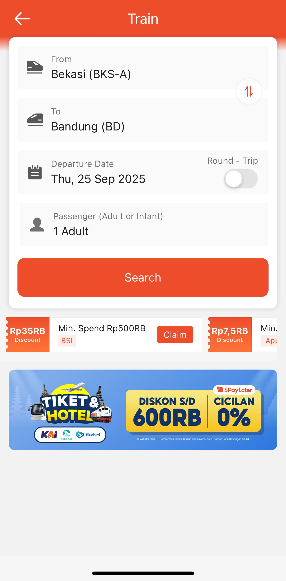 Shopee Screen screen in the Changing a departure station flow