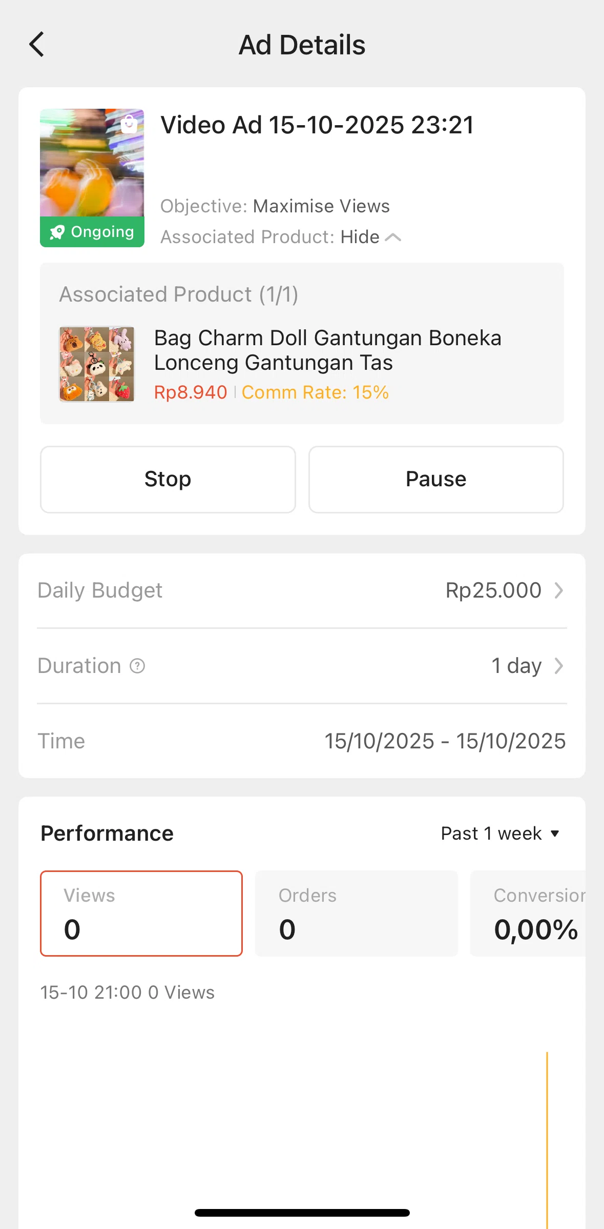 Shopee Screen screen in the Changing a duration flow