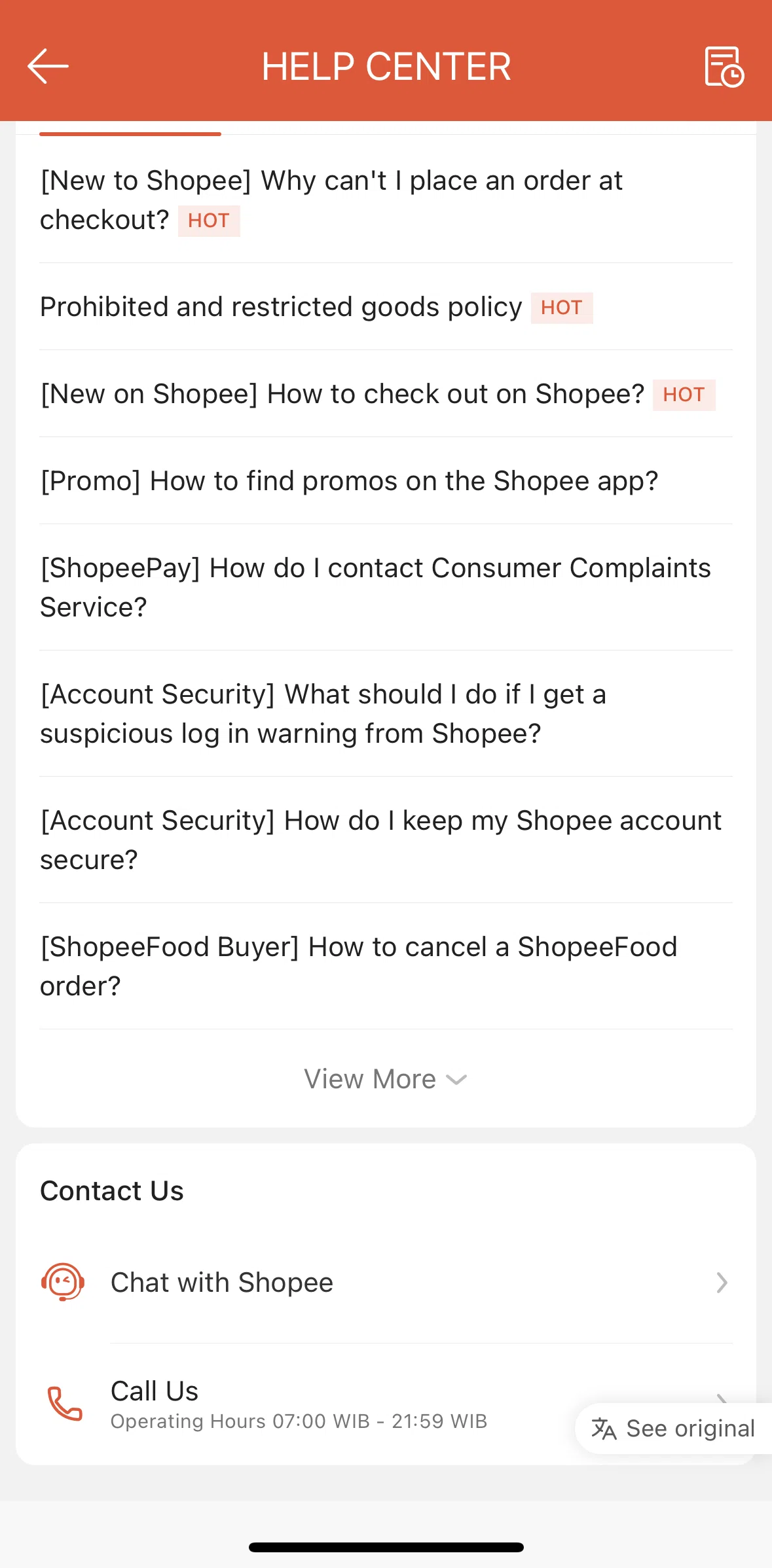Shopee Screen screen in the Chatting with Shopee flow